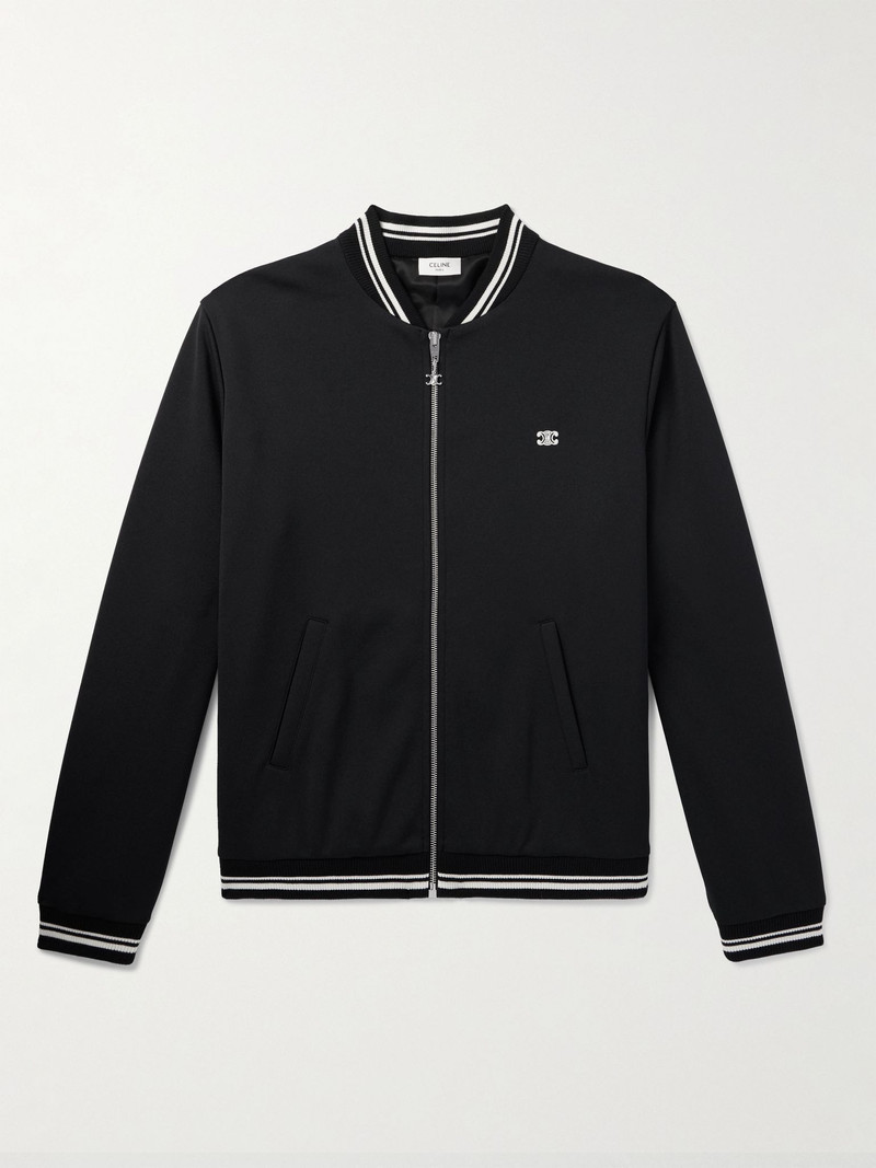 Teddy Slim-Fit Logo-Embroidered Jersey Jacket Black 1