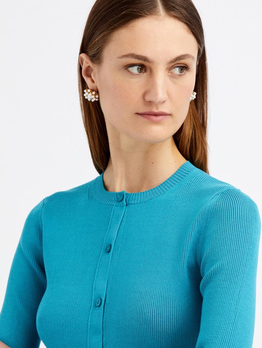 SILK BUTTON FRONT RIB CARDIGAN - 4