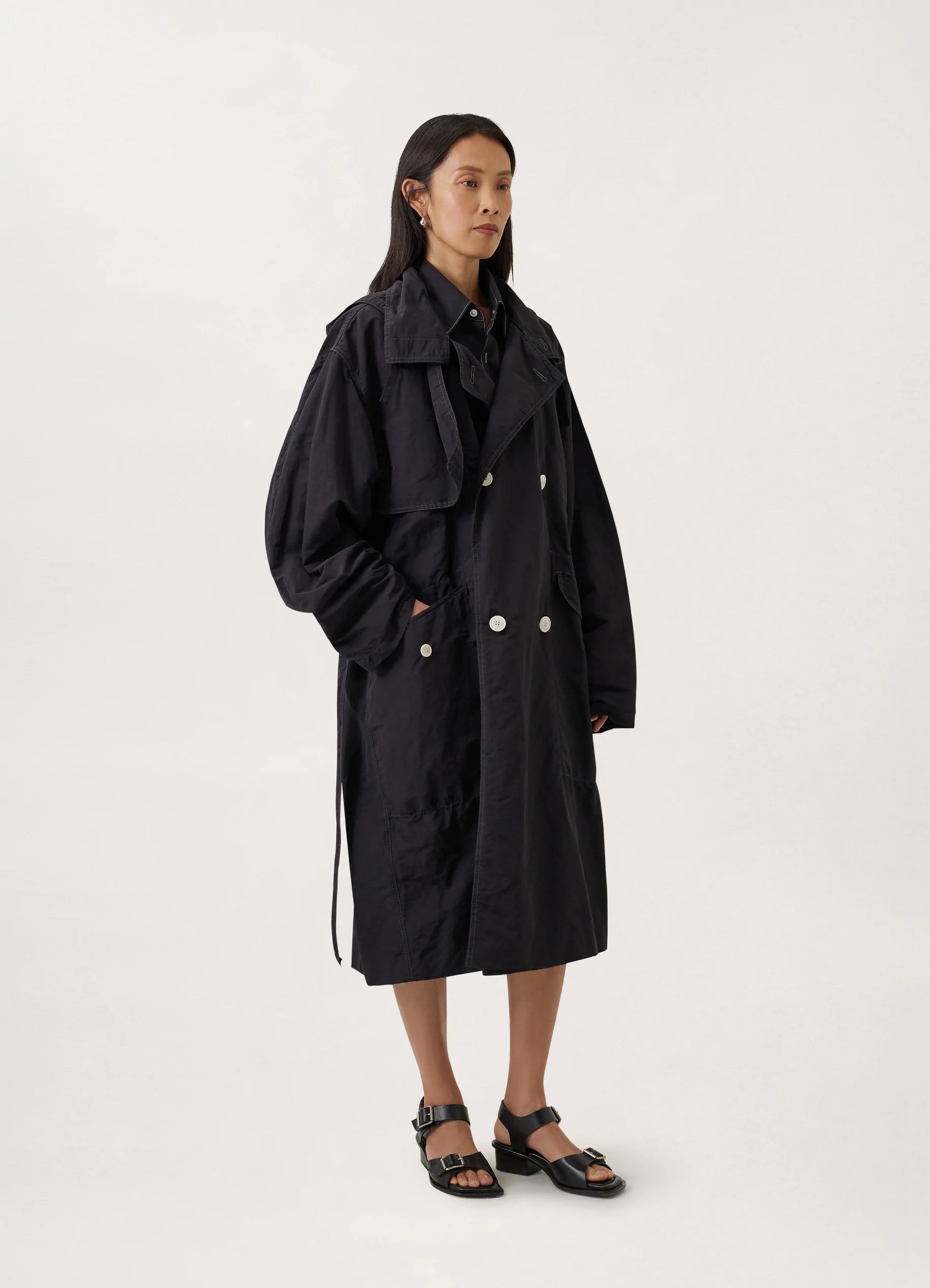 HOODED DOUBLE BREASTED PARKA
POLYAMIDE LINEN COTTON - 2