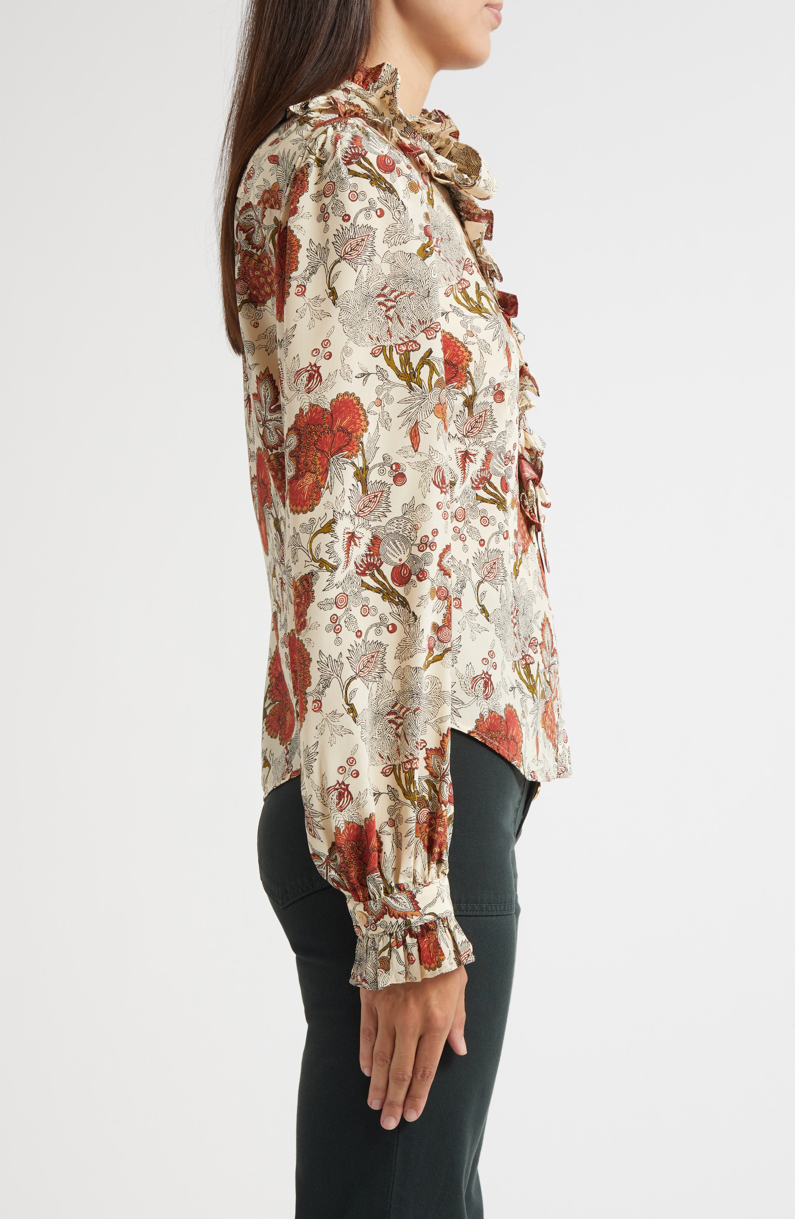 Ulla Johnson Catroux Ruffle Silk Button-Up Shirt in Winter Garden at Nordstrom - 4