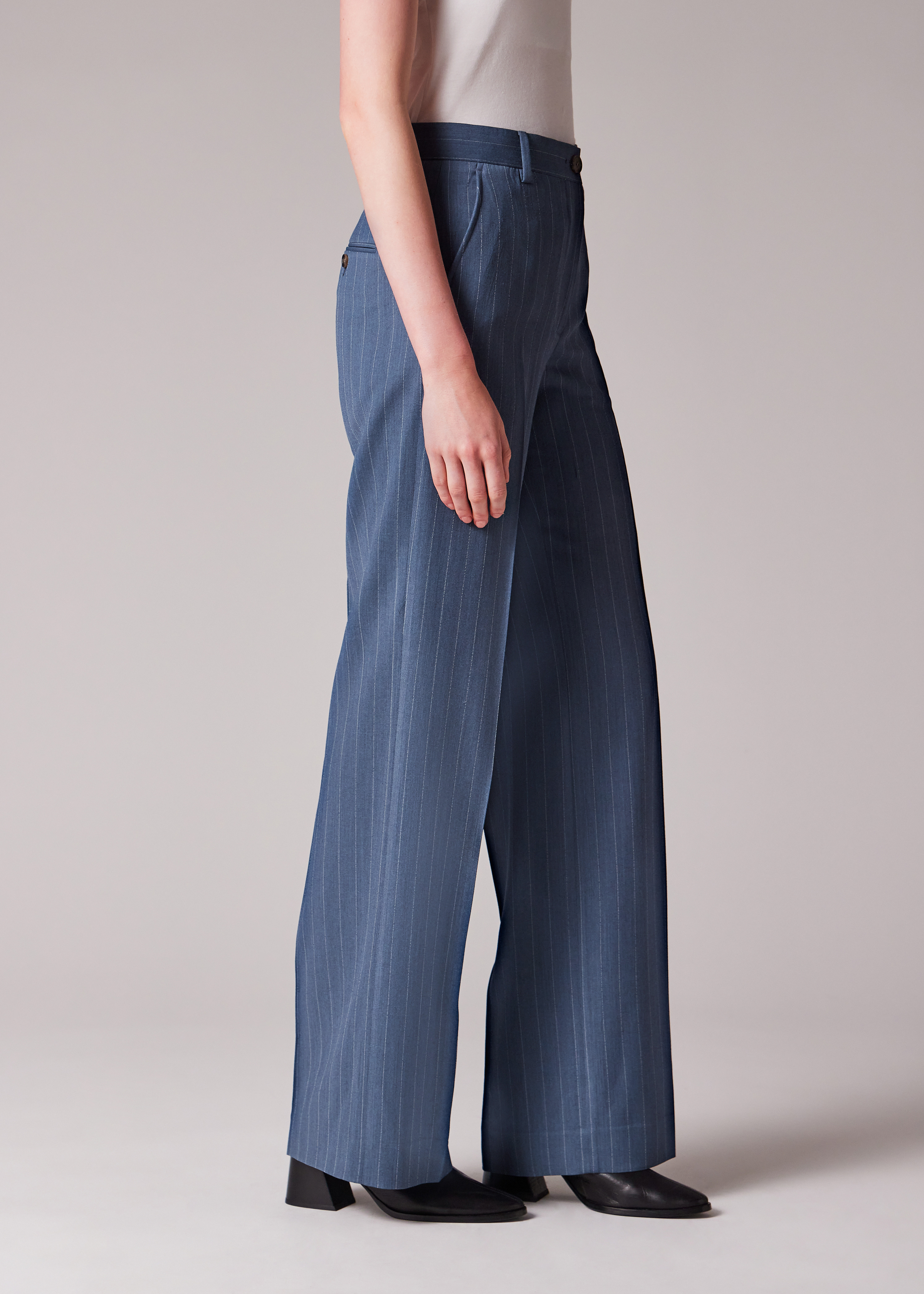 Women's Slate Blue Unlined Pinstripe Three-Piece Suit - 4