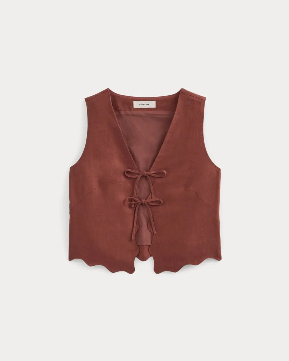 TIE-FRONT SCALLOP TANK IN LINEN - 1