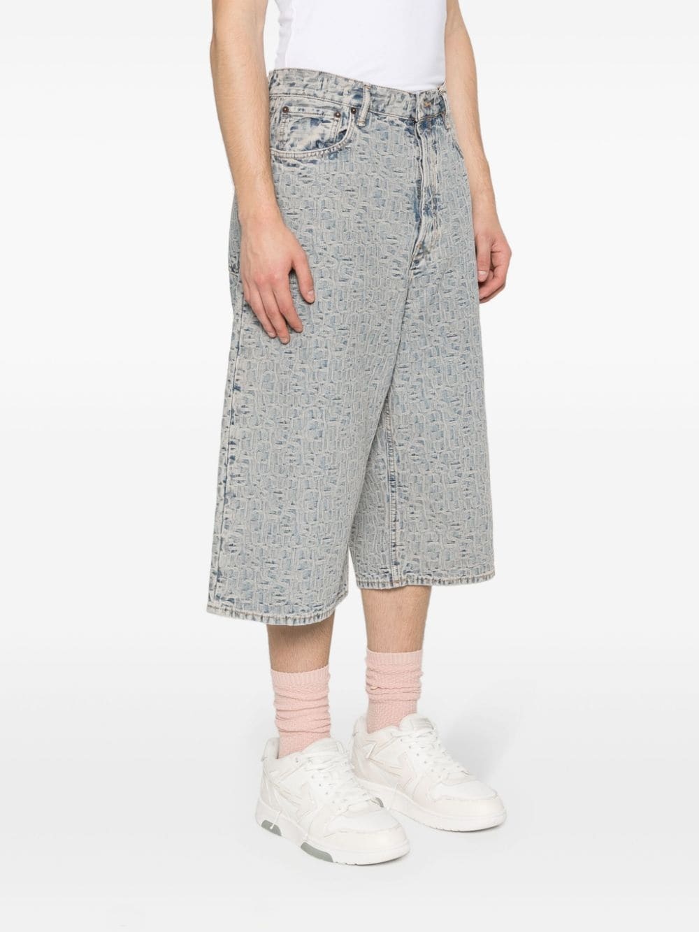monogram-jacquard denim shorts - 4