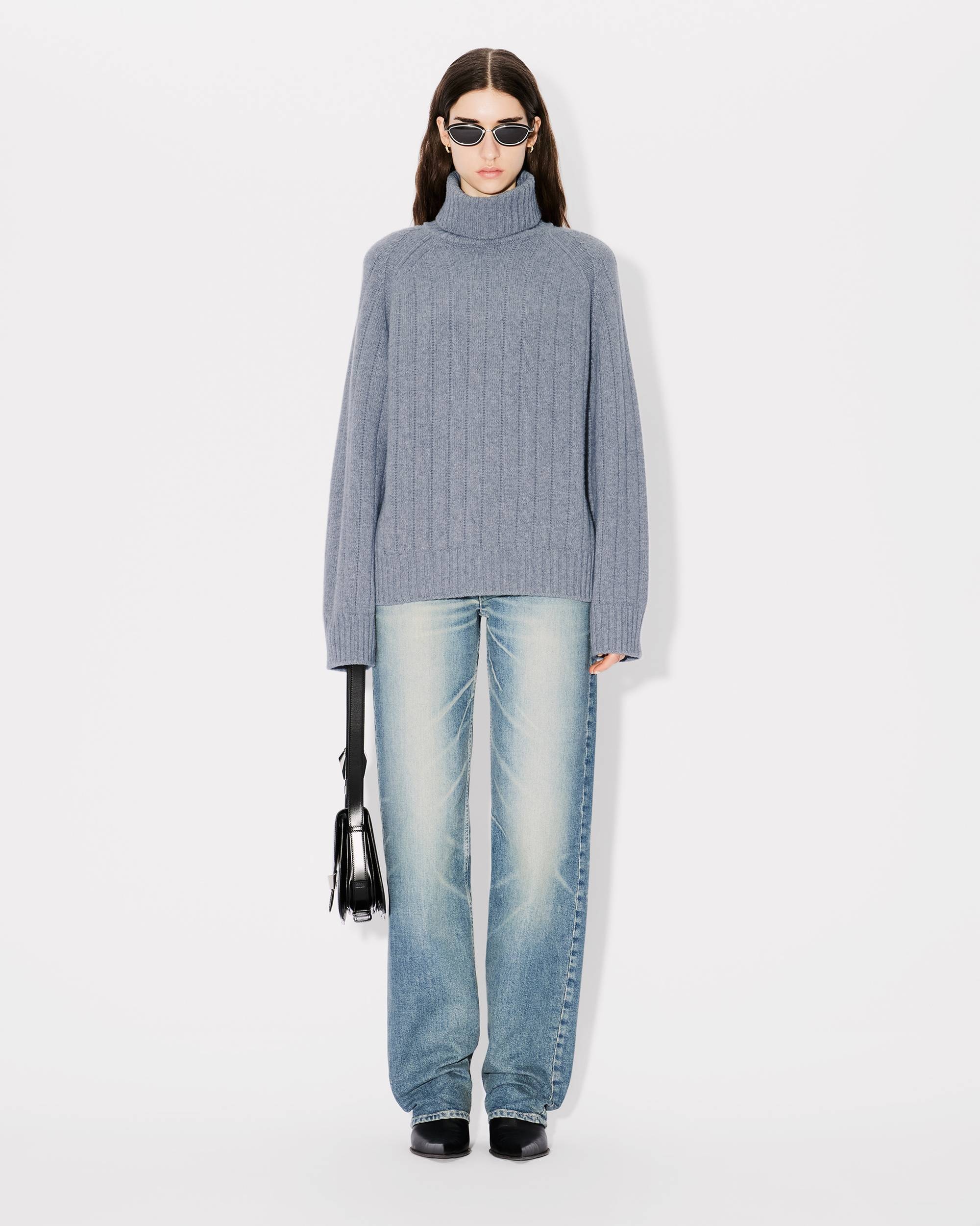 Oversized embroidered rib knit jumper in wool and cashmere - 5