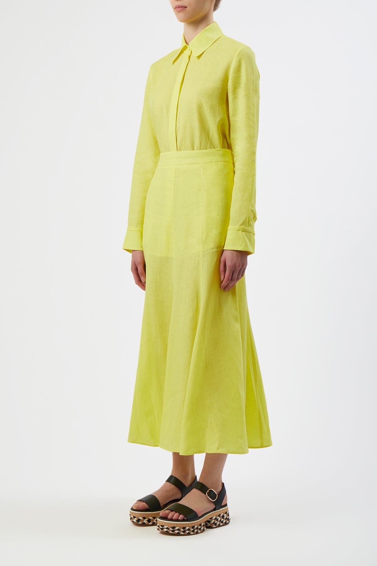 Tate Skirt in Fluorescent Yellow Aloe Linen - 3