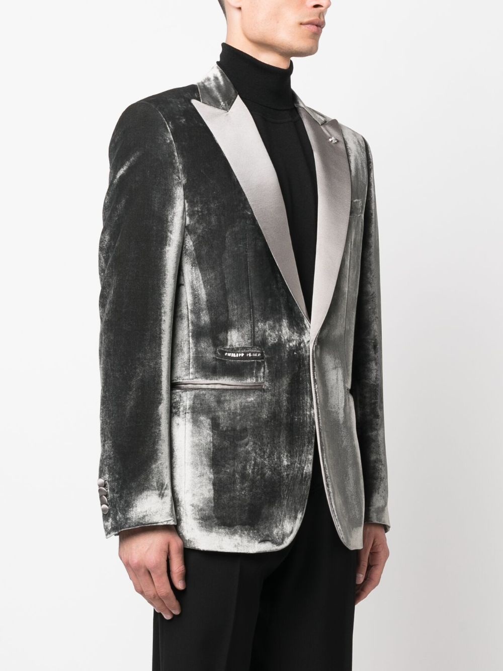 single-breasted velvet blazer - 3