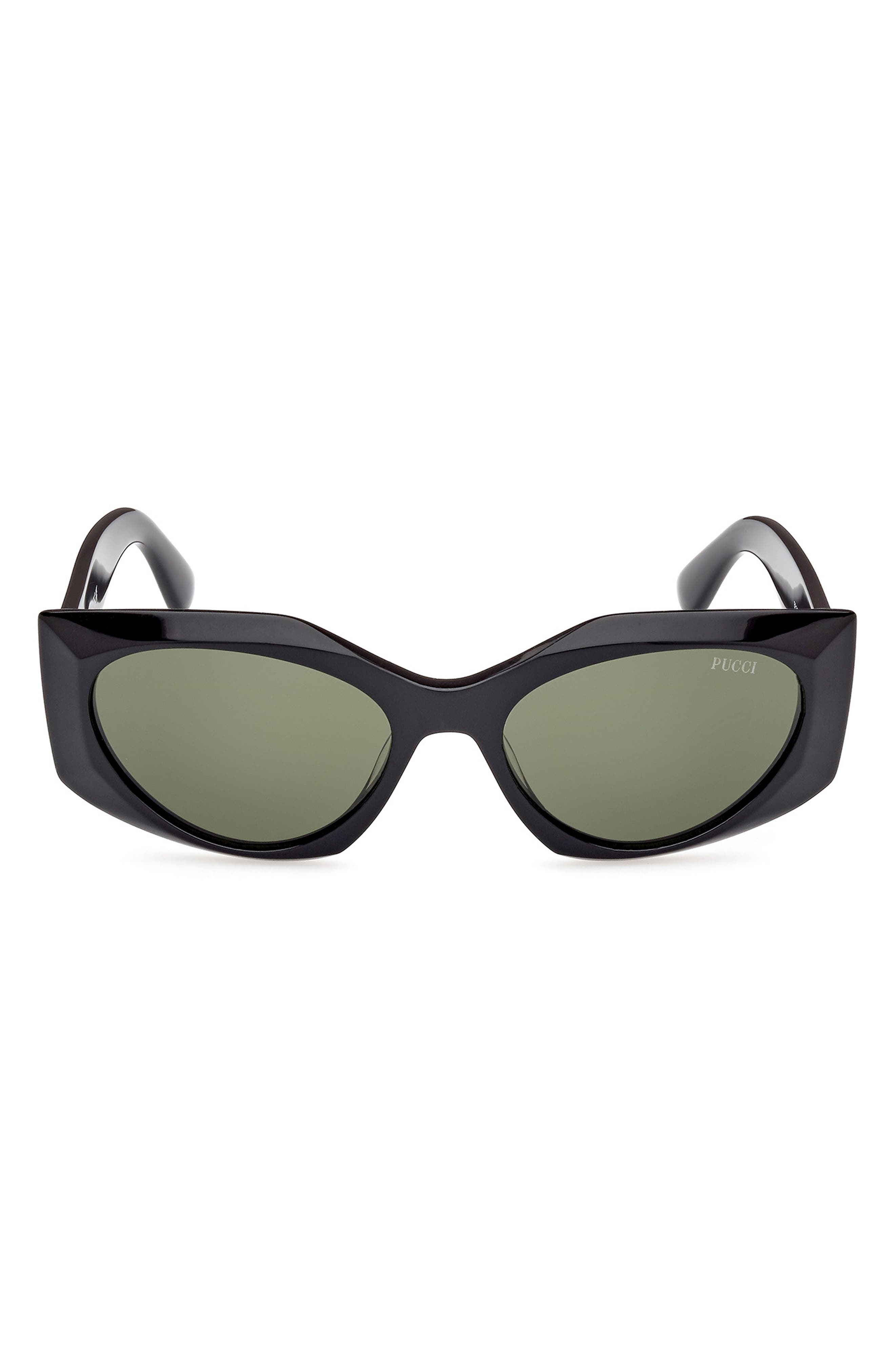 Emilio Pucci Geometric 55mm Sunglasses in Shiny Black /Green at Nordstrom - 1