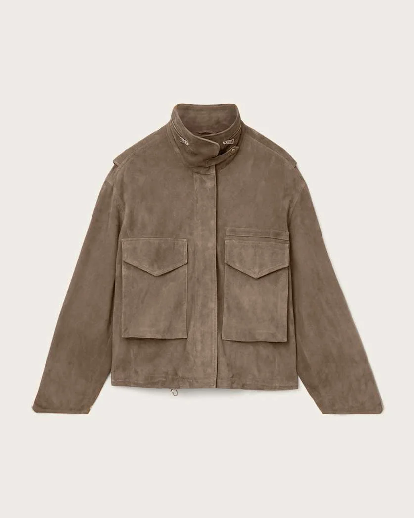 CLAY FUNNEL NECK SUEDE CROPPED JACKET - 1