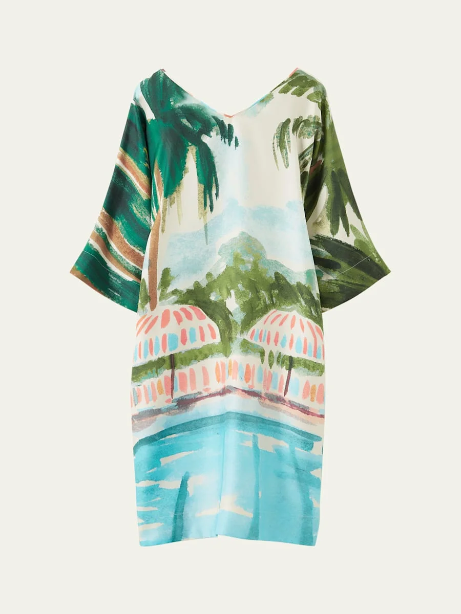 Allison Tropical Landscape Silk Dress - 1