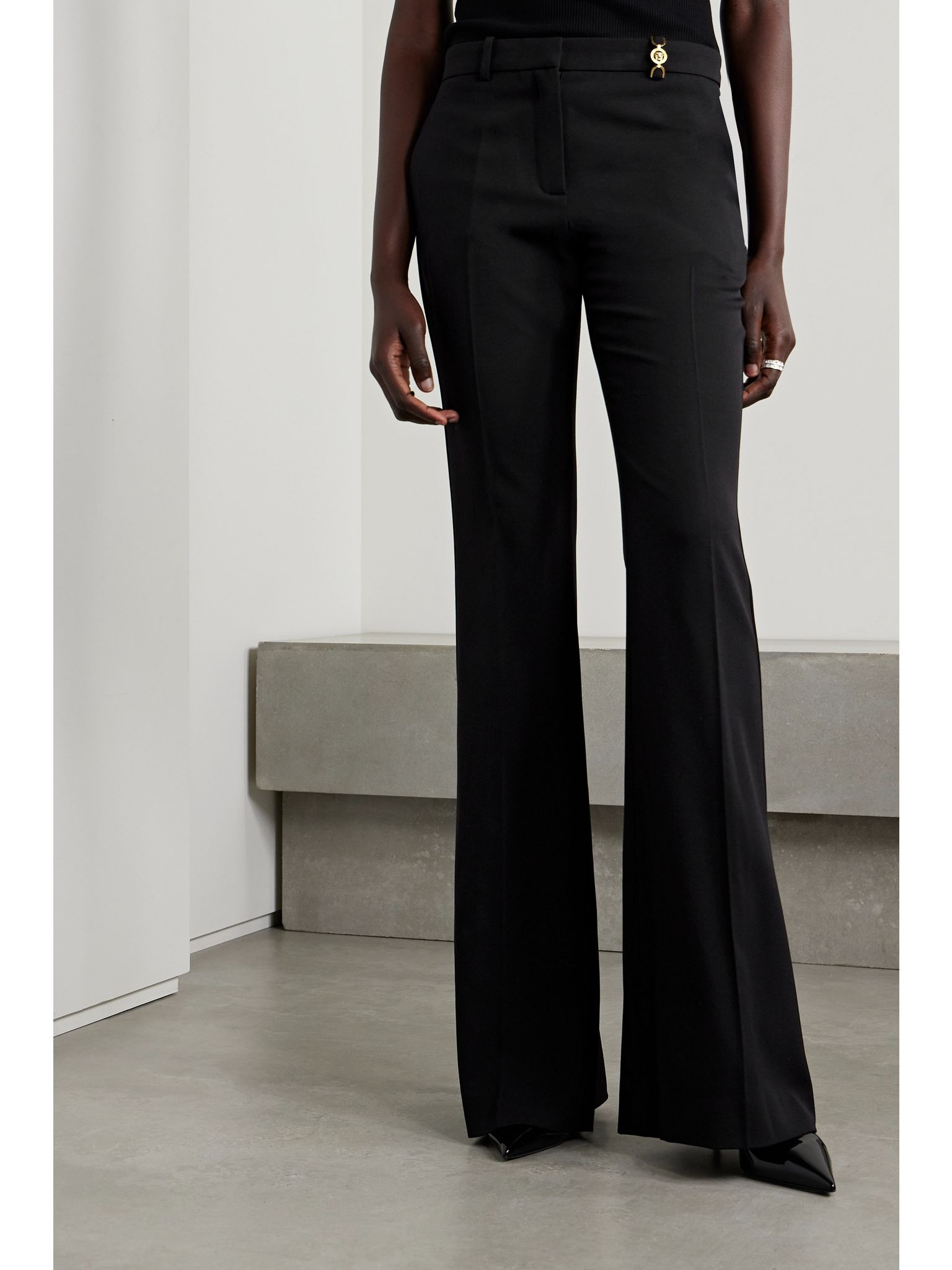 Icons embellished wool-blend flared pants Black - 3