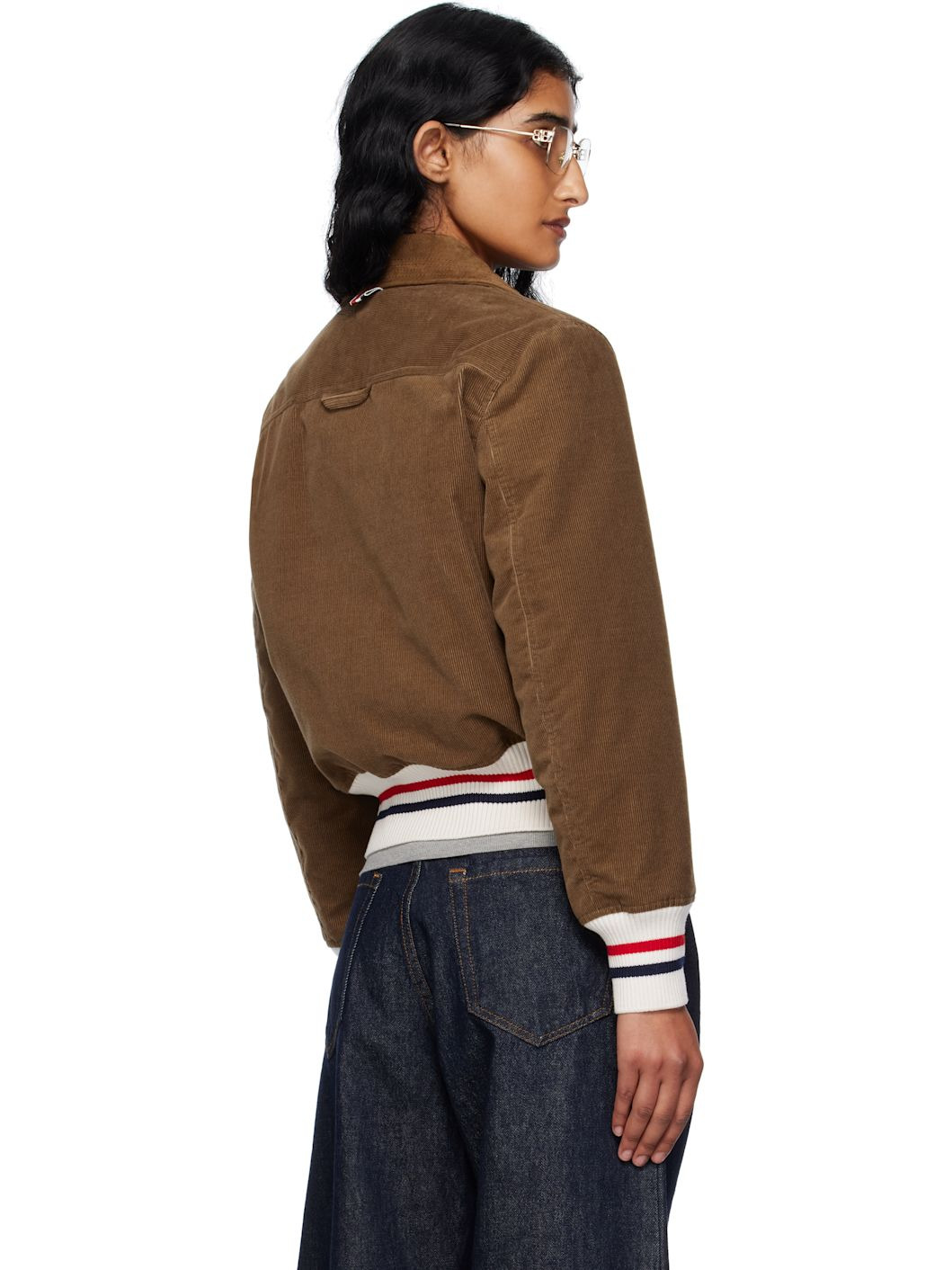 Brown Wale Corduroy Cropped Down Flight Jacket - 3