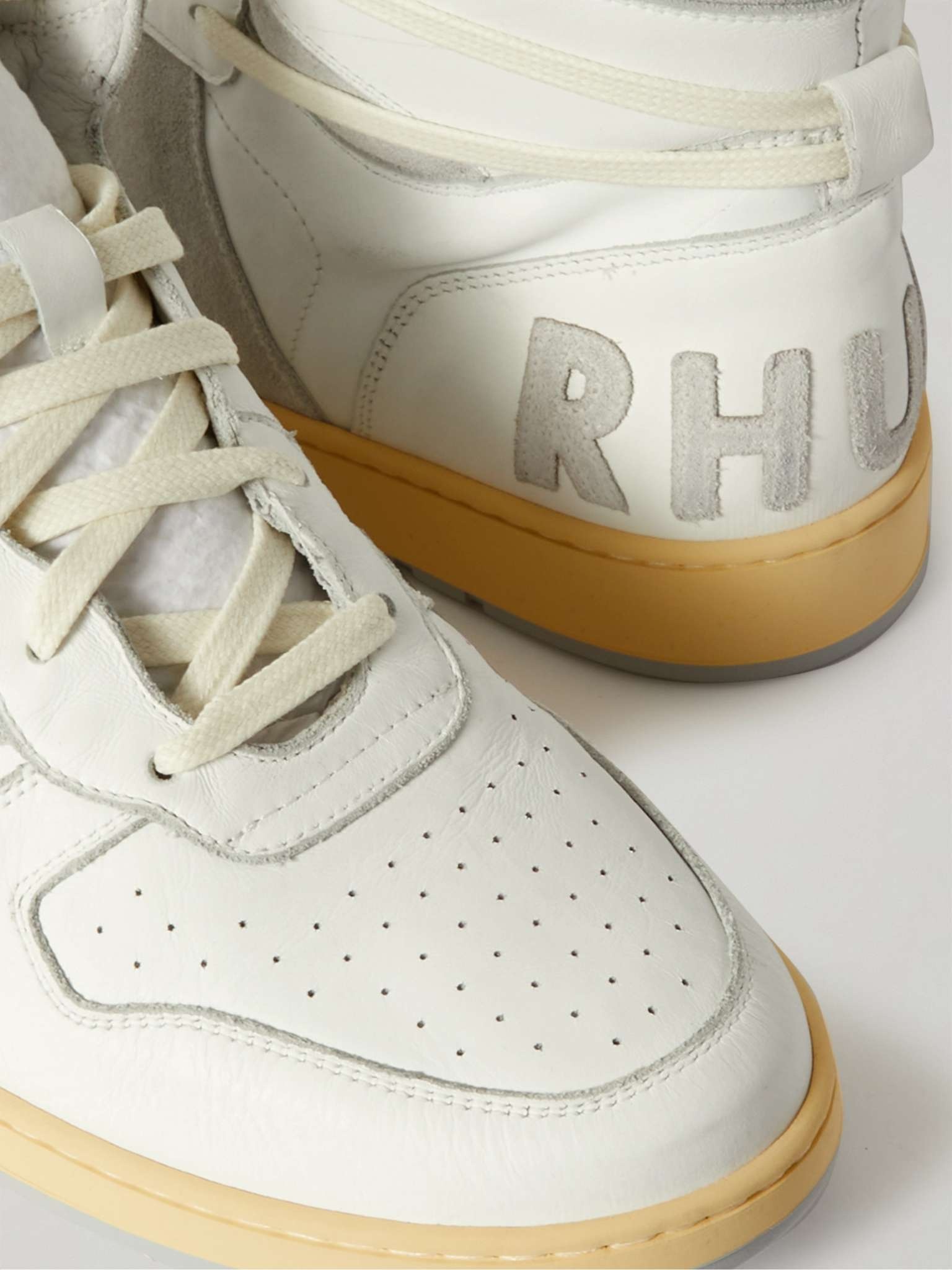 Rhecess Distressed Leather and Suede High-Top Sneakers - 6