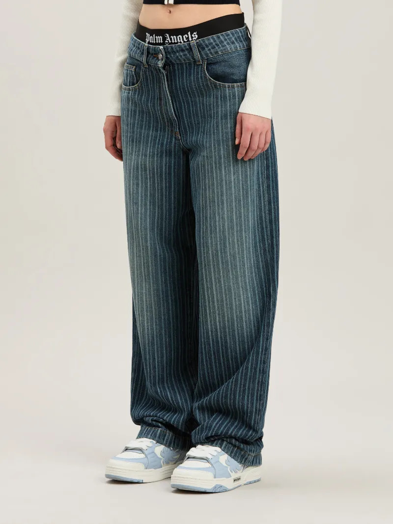 Laser pinstriped denim pants - 4