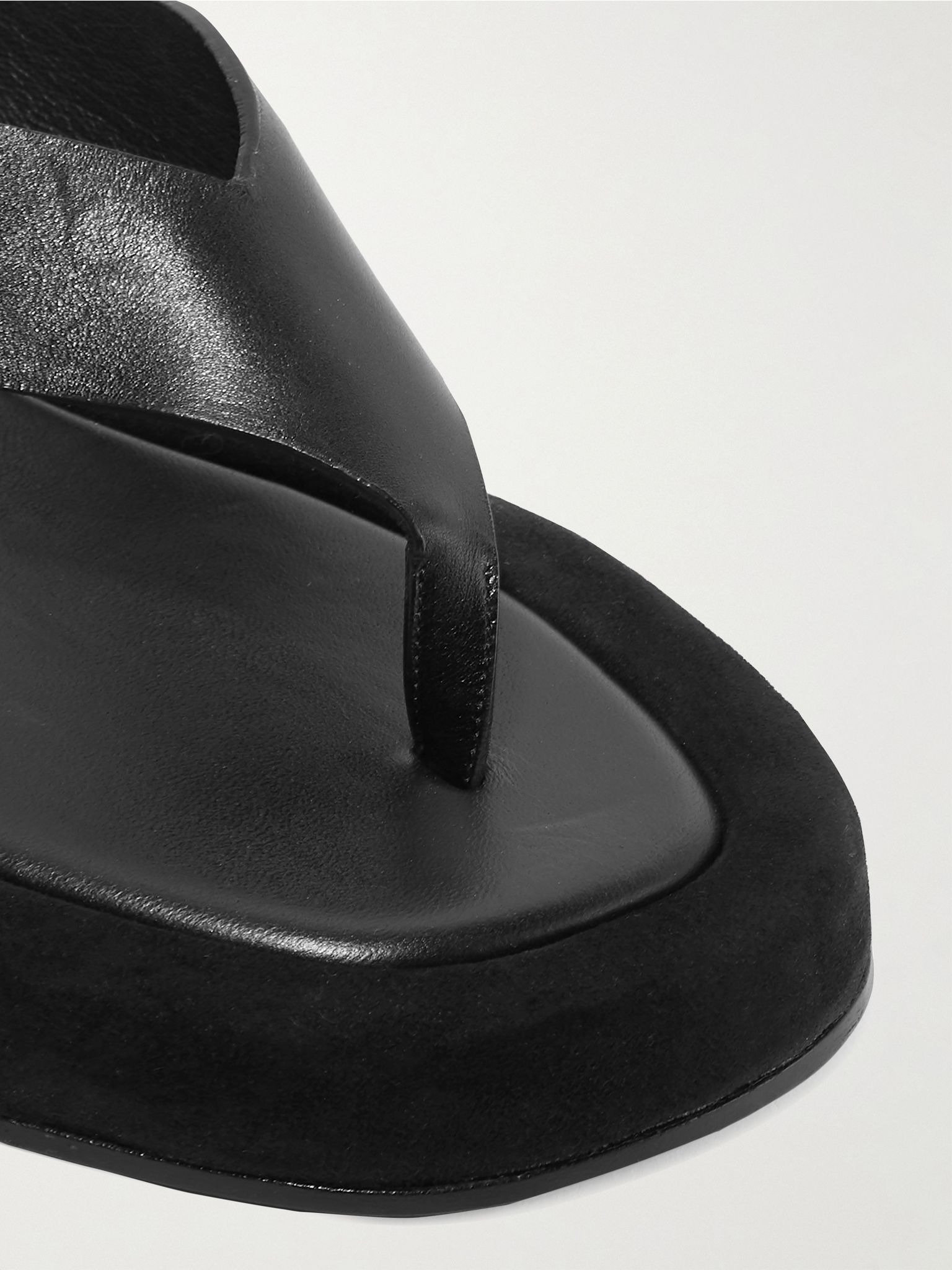 Ginza leather and suede platform flip flops Black - 4