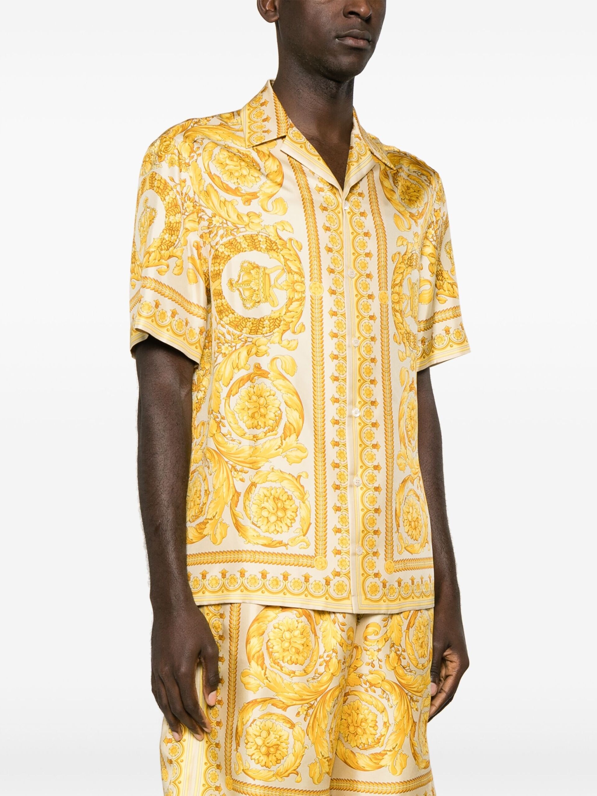 Yellow Barocco-Print Silk Shirt - 3