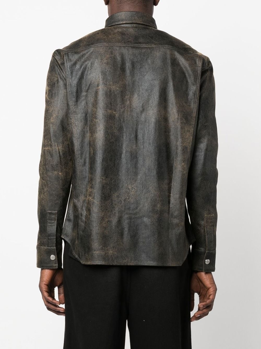 long-sleeve faux-leather shirt - 4