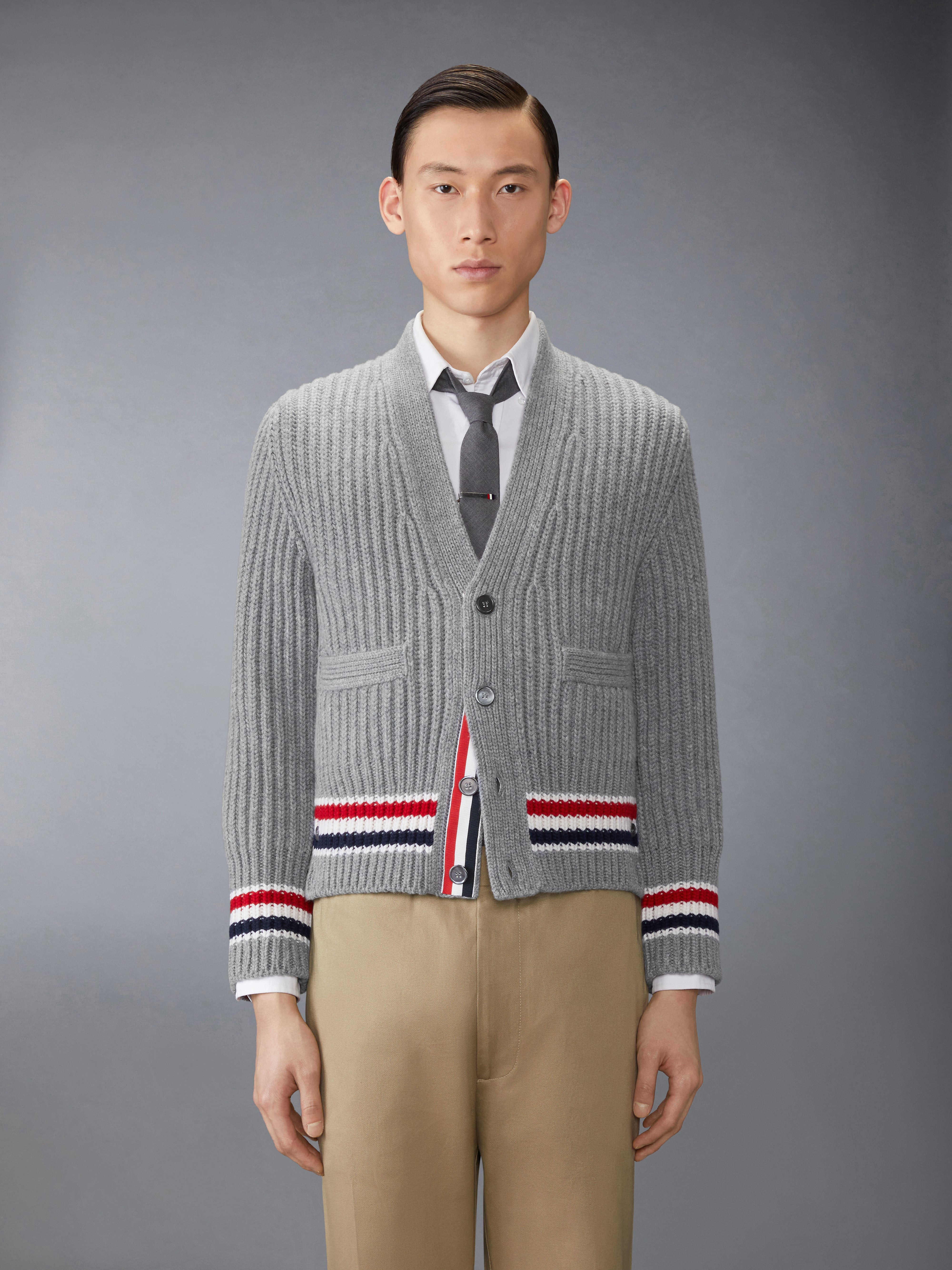 RWB STRIPE CASHMERE V NECK CARDIGAN - 2