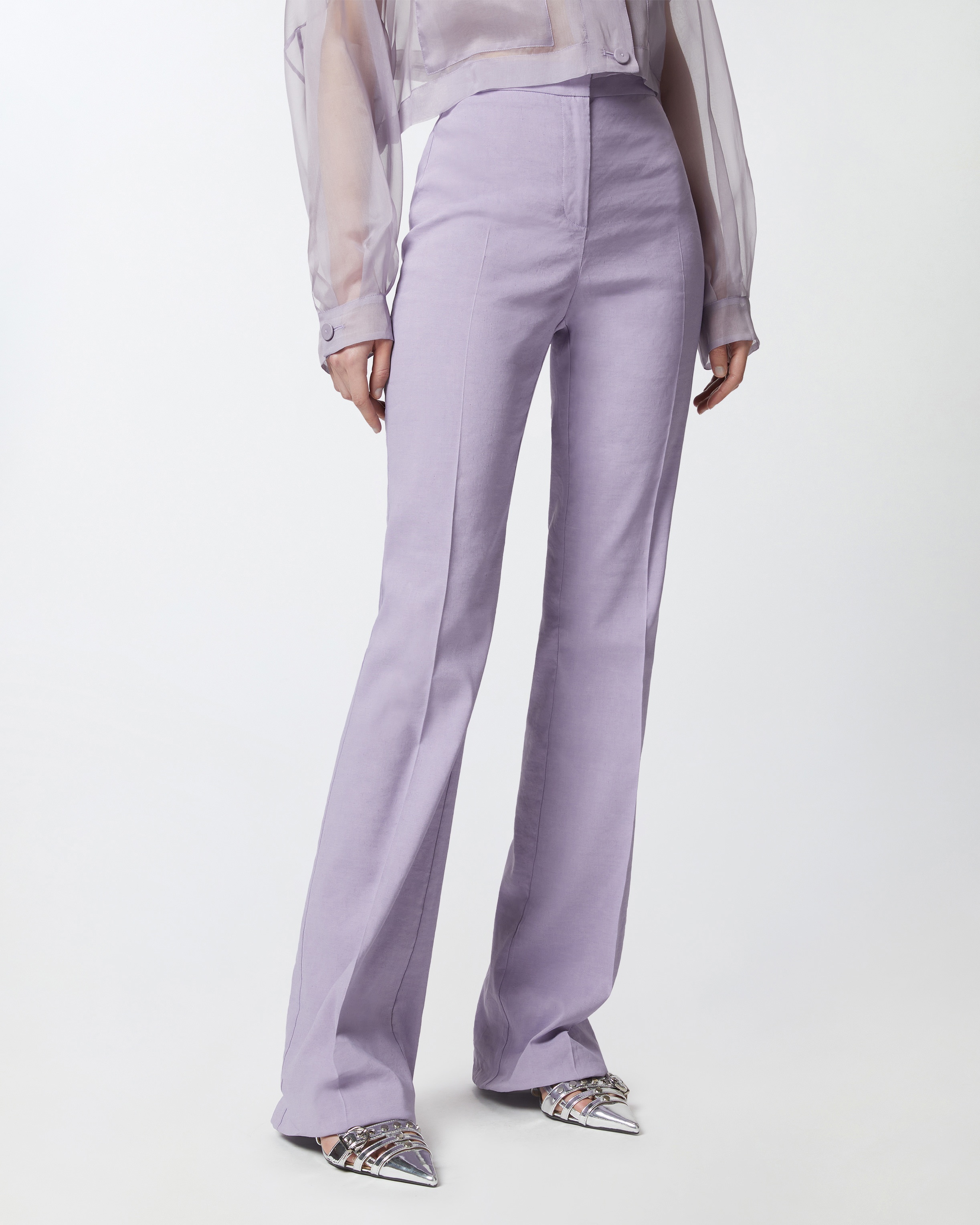 ELEGANT FLARED LINEN TROUSERS - 3