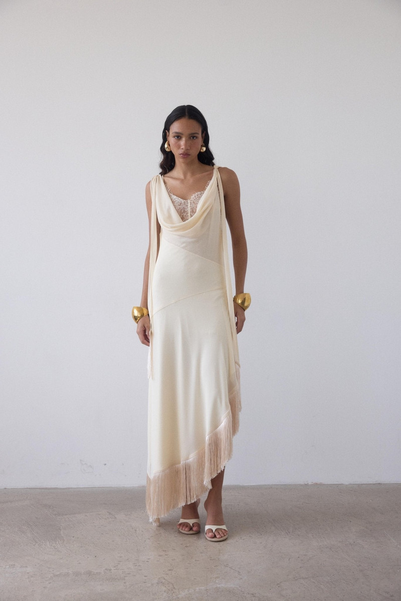MISTRAL MIDI DRESS IN CREAM CHIFFON & LACE 1