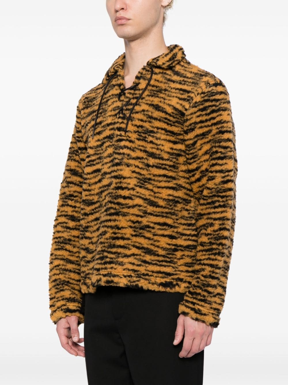 tiger-print lace-up jumper - 3