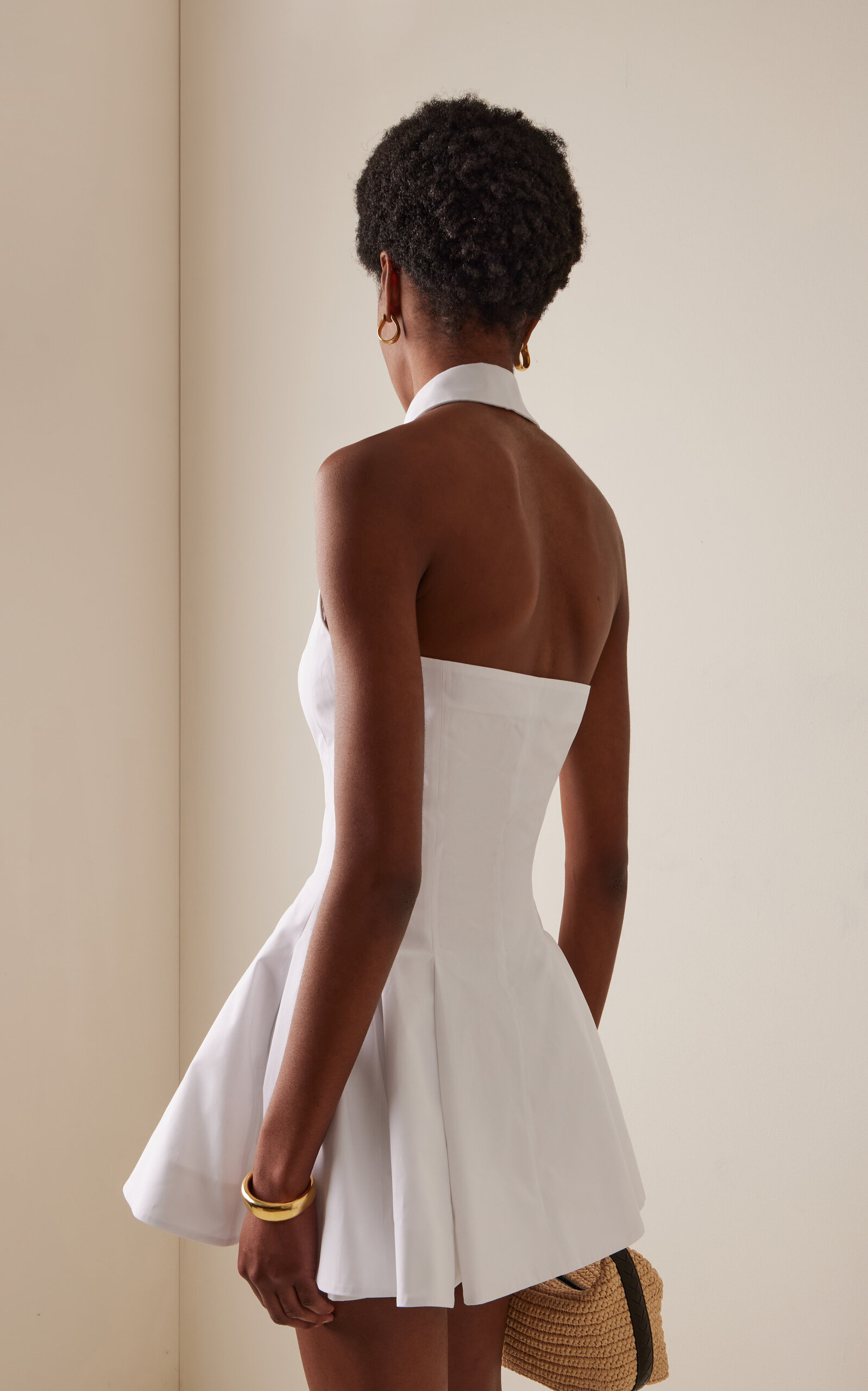 Flared Cotton-Poplin Halter-Neck Mini Shirt Dress white - 4