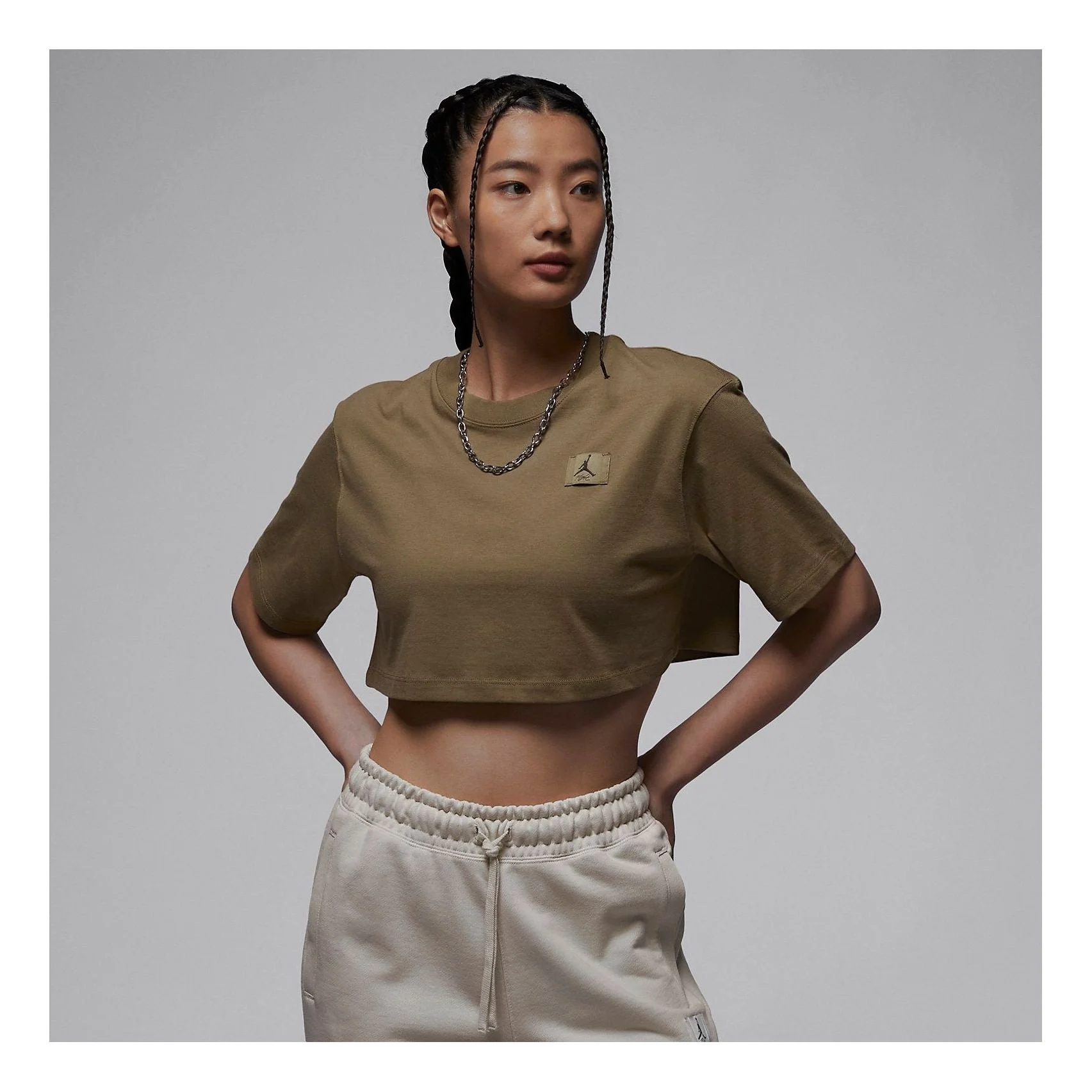 (WMNS) Air Jordan Sport Cropped T-shirt 'Brown Kelp' DZ3212-392 - 1