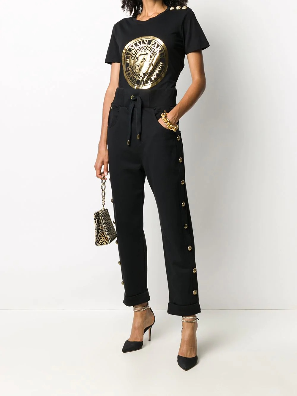 embossed-buttons drawstring trousers - 2