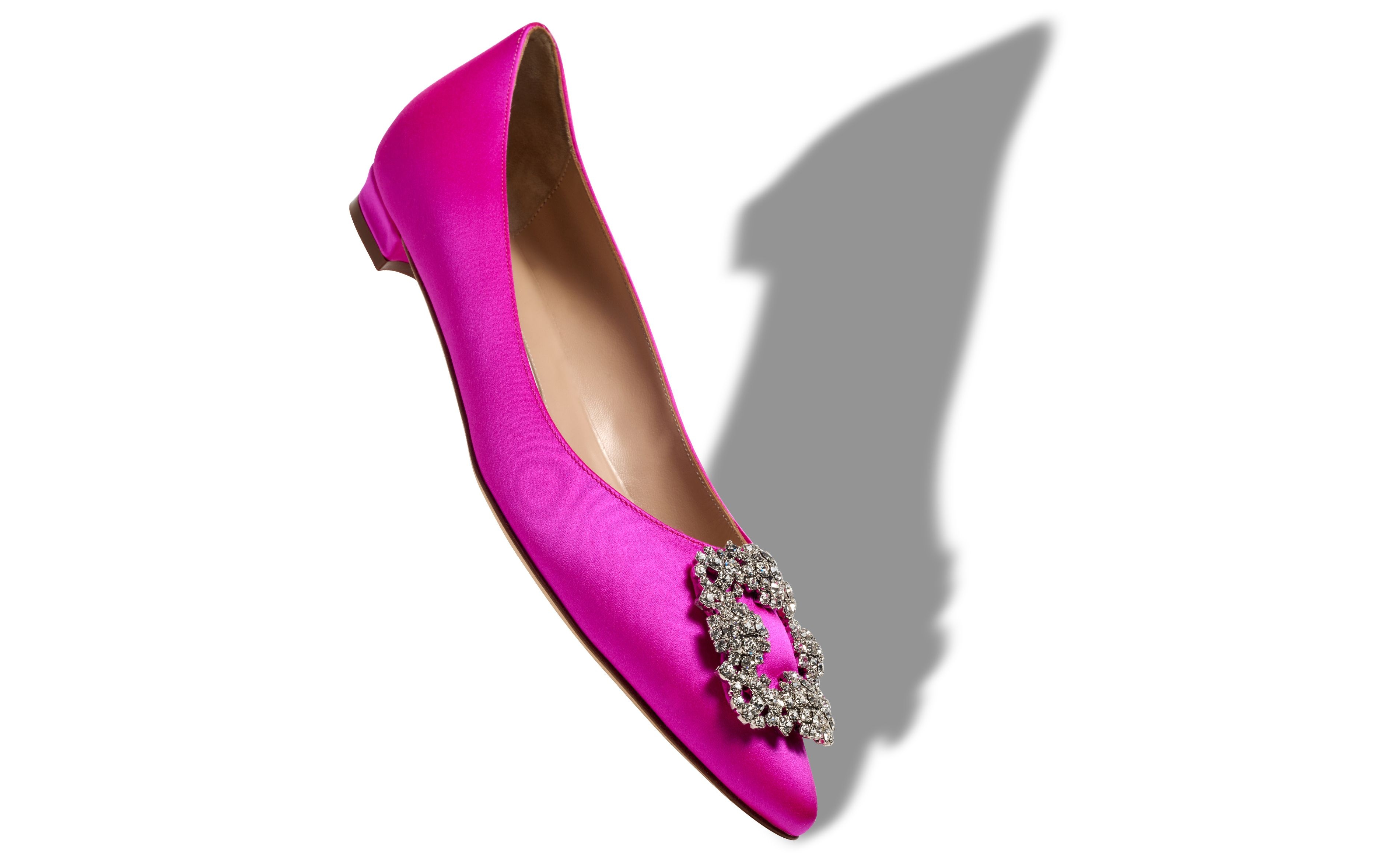 Pink Satin Jewel Buckle Flat Shoes - 2