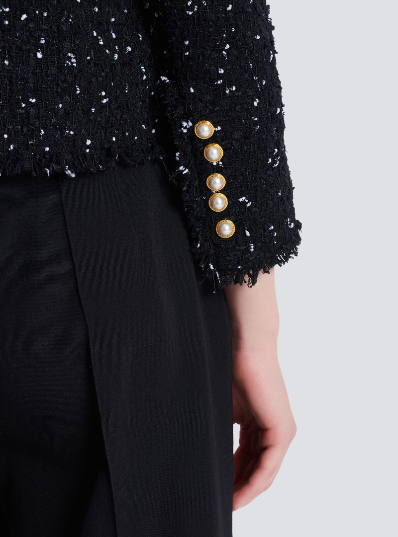Cropped 8-button jacket in polka-dot tweed 6