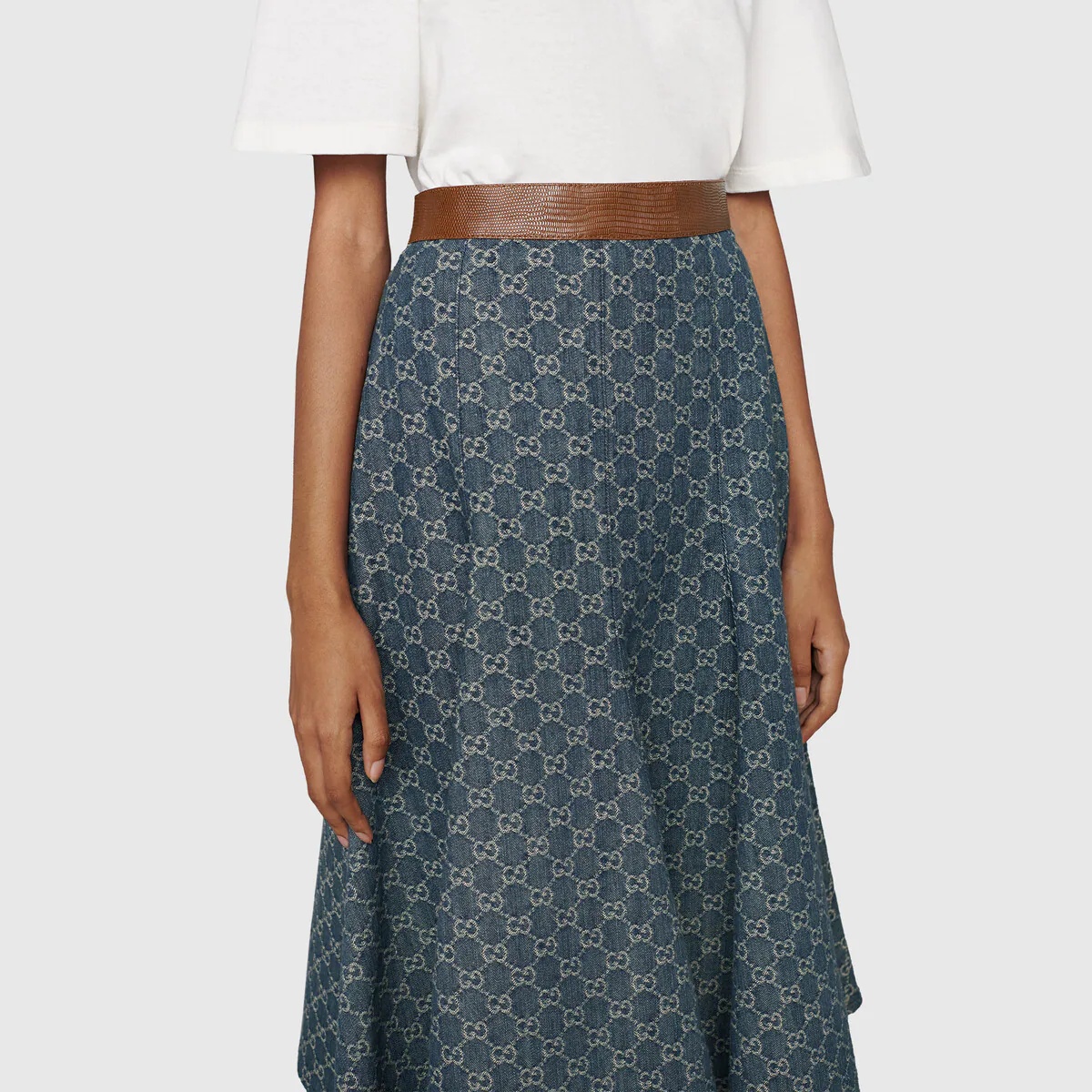 GG denim skirt with leather trim - 5