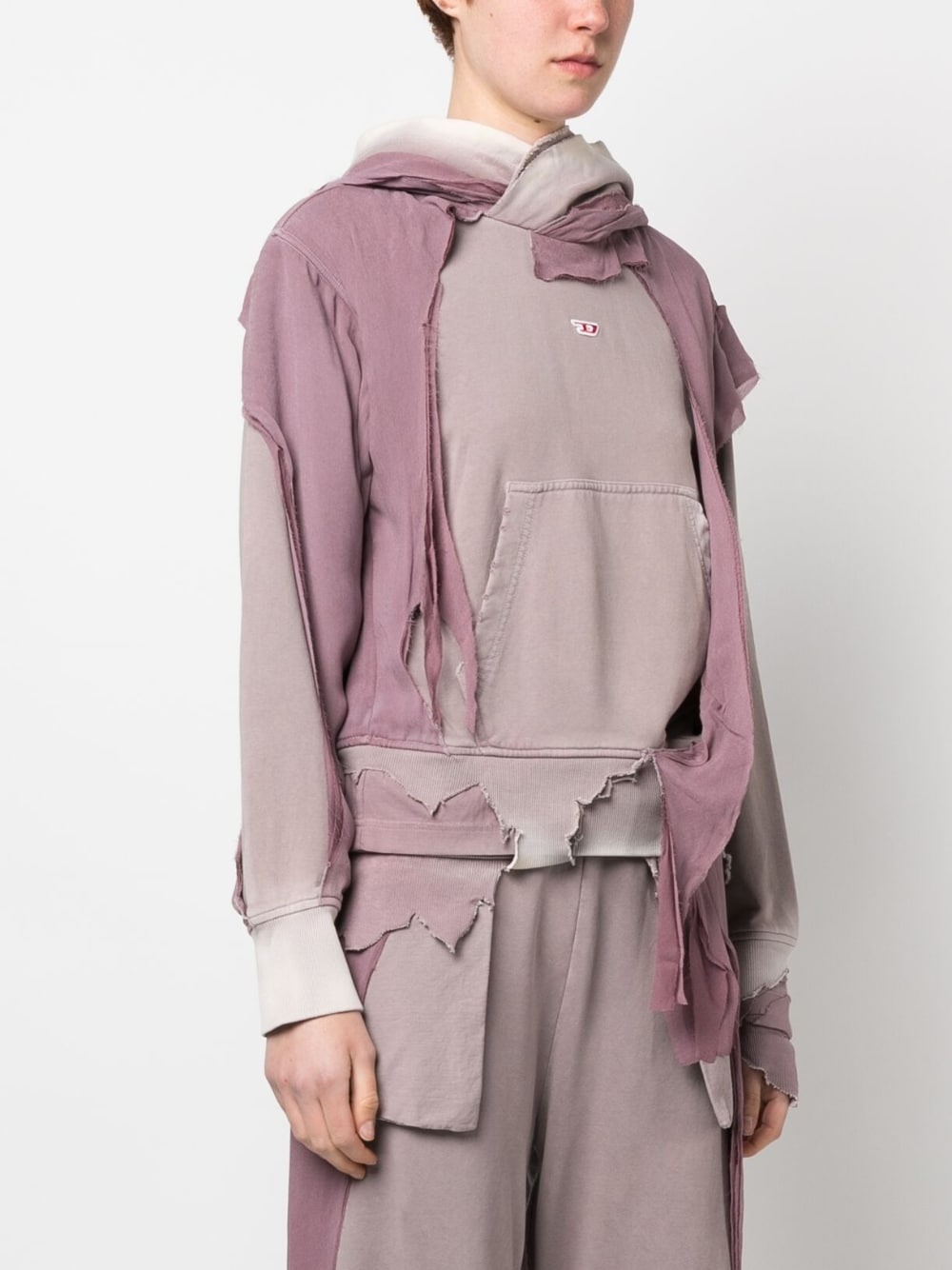 deconstructed-design cotton hoodie - 3