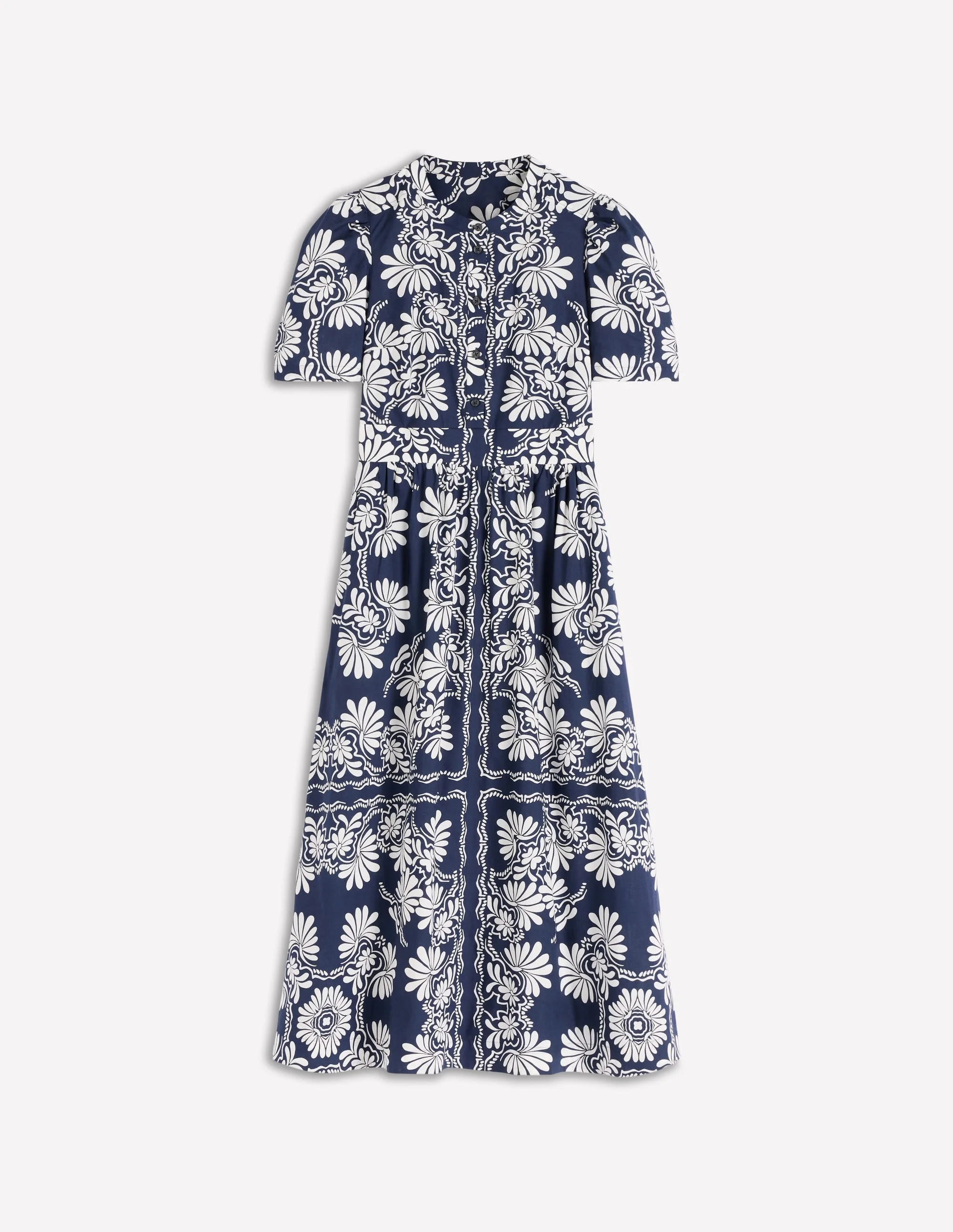 Ivy Cotton Midi Dress-French Navy Botanical Charm - 1