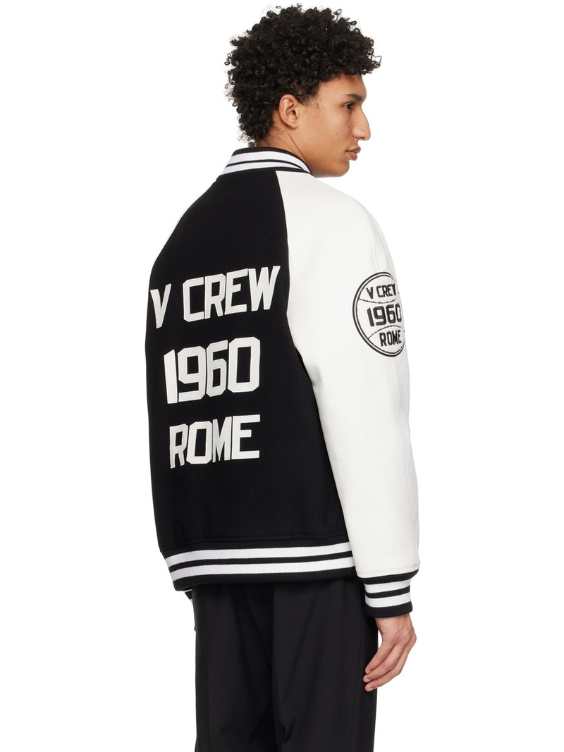 logo-patch leather sleeve bomber jacket 3