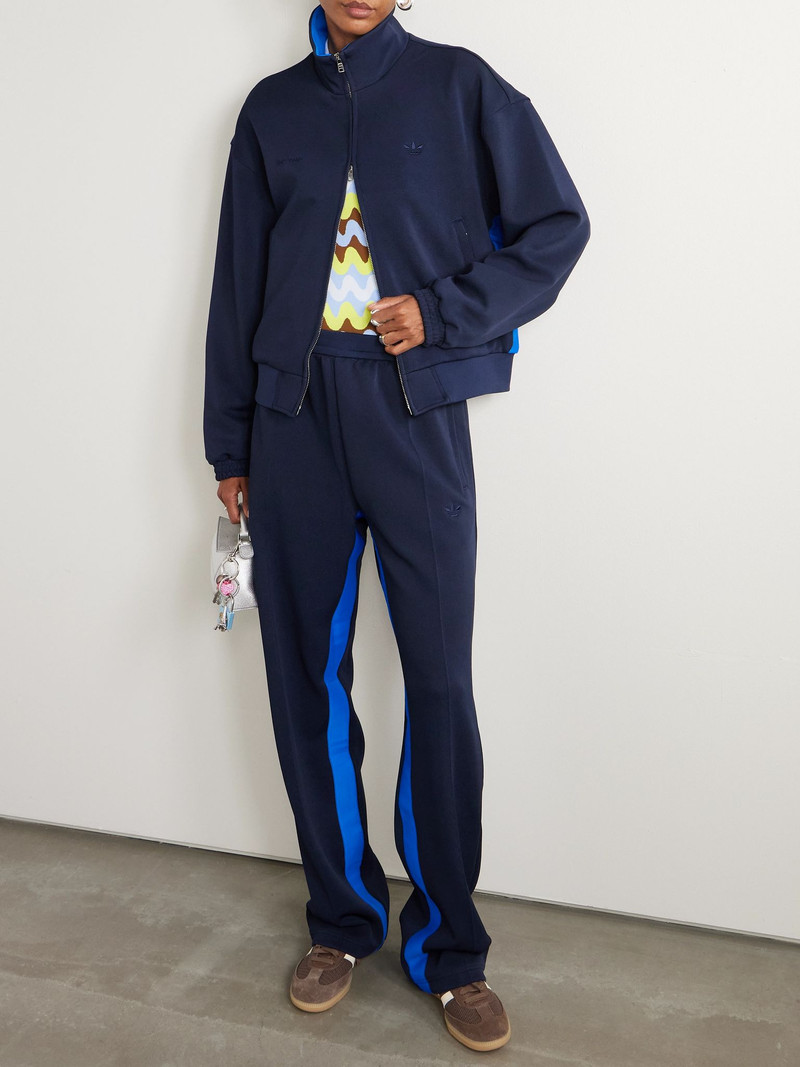 adidas Originals + Wales Bonner two-tone jersey-trimmed recycled piqué track pants Navy outlook