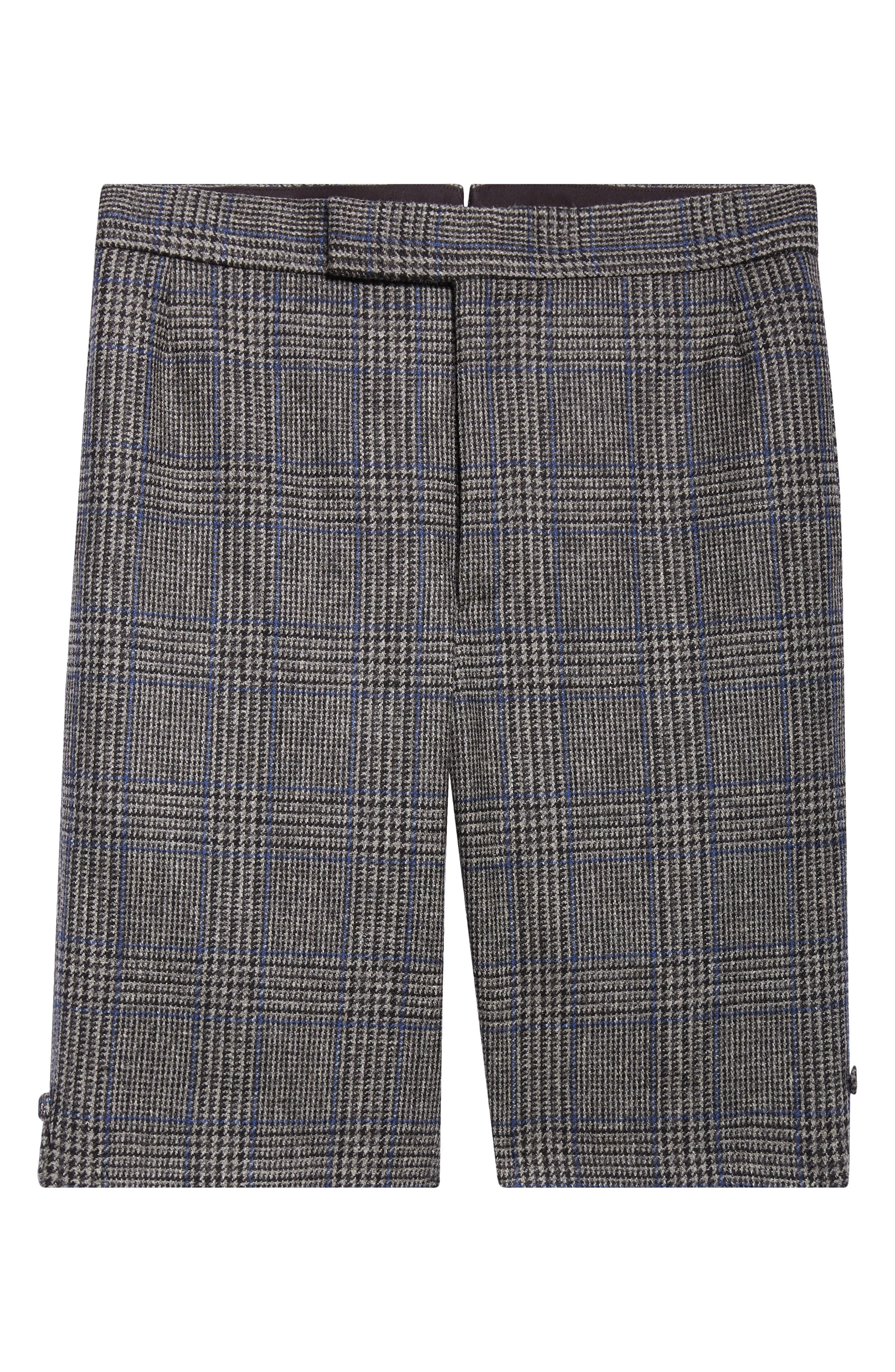 Thom Browne Prince of Wales Plaid Hunting Tweed Backstrap Shorts in Medium Grey at Nordstrom - 1