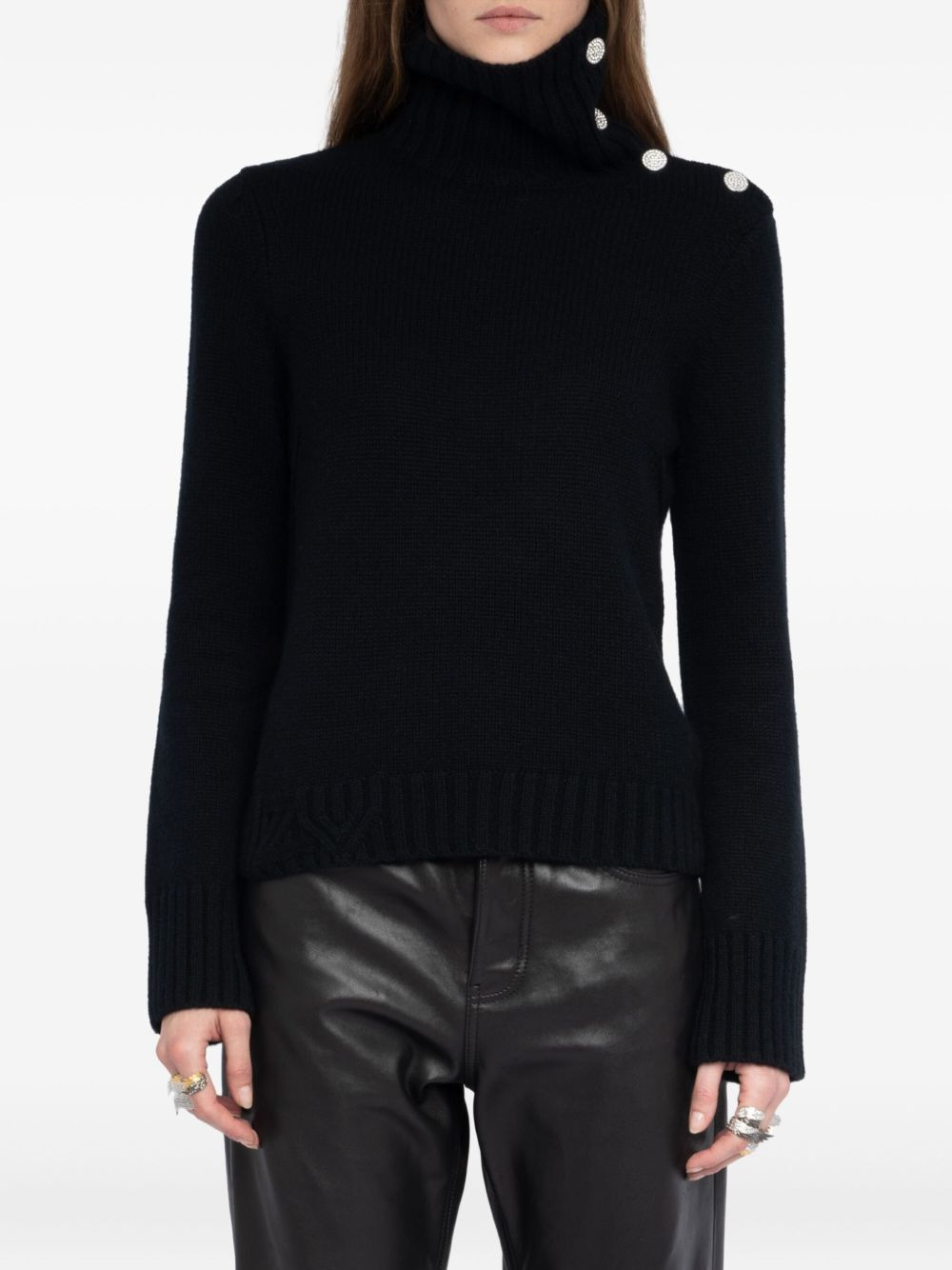 high-neck embellished-button sweater - 4