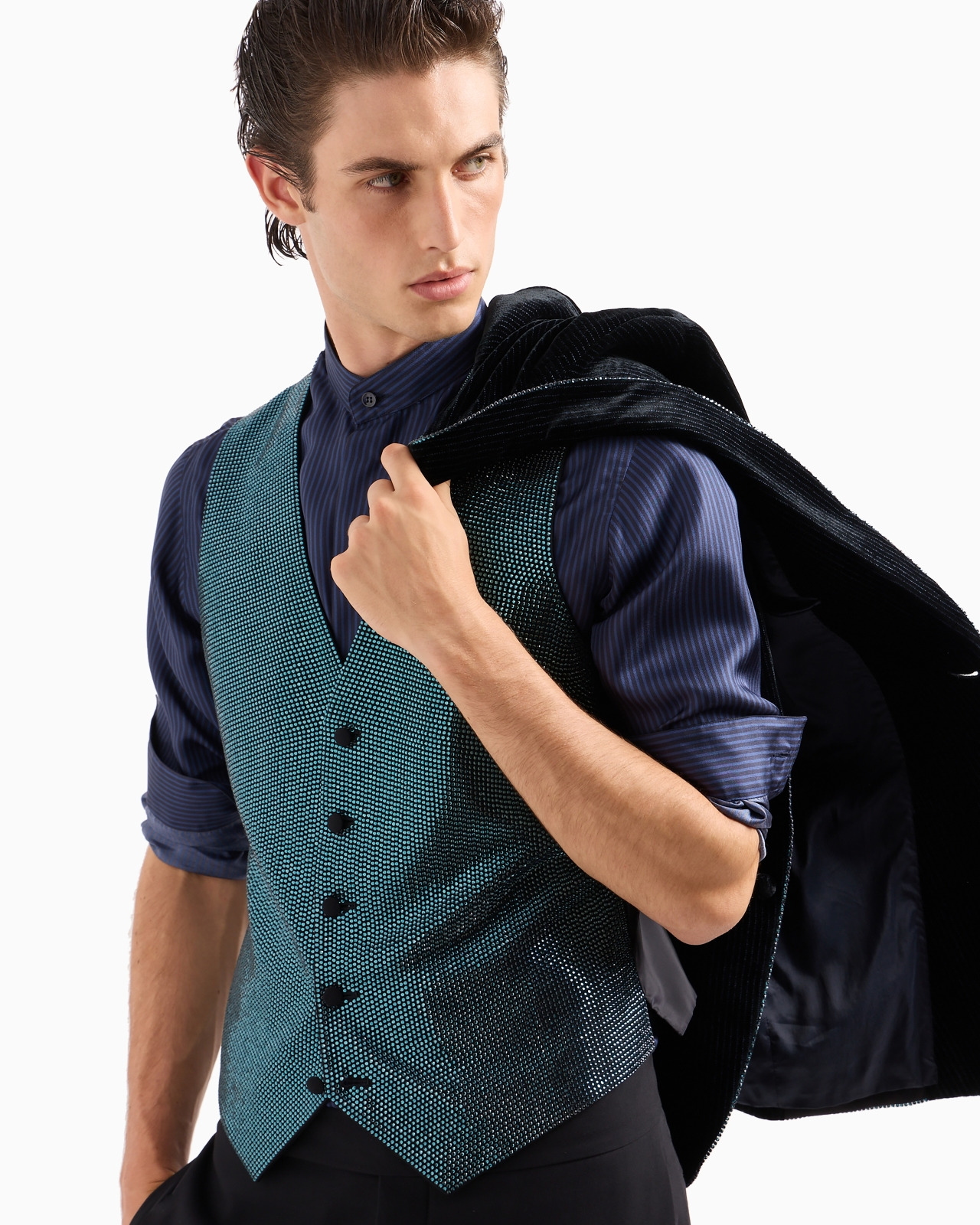 Single-breasted wool-crêpe waistcoat with rhinestone embroidery - 6