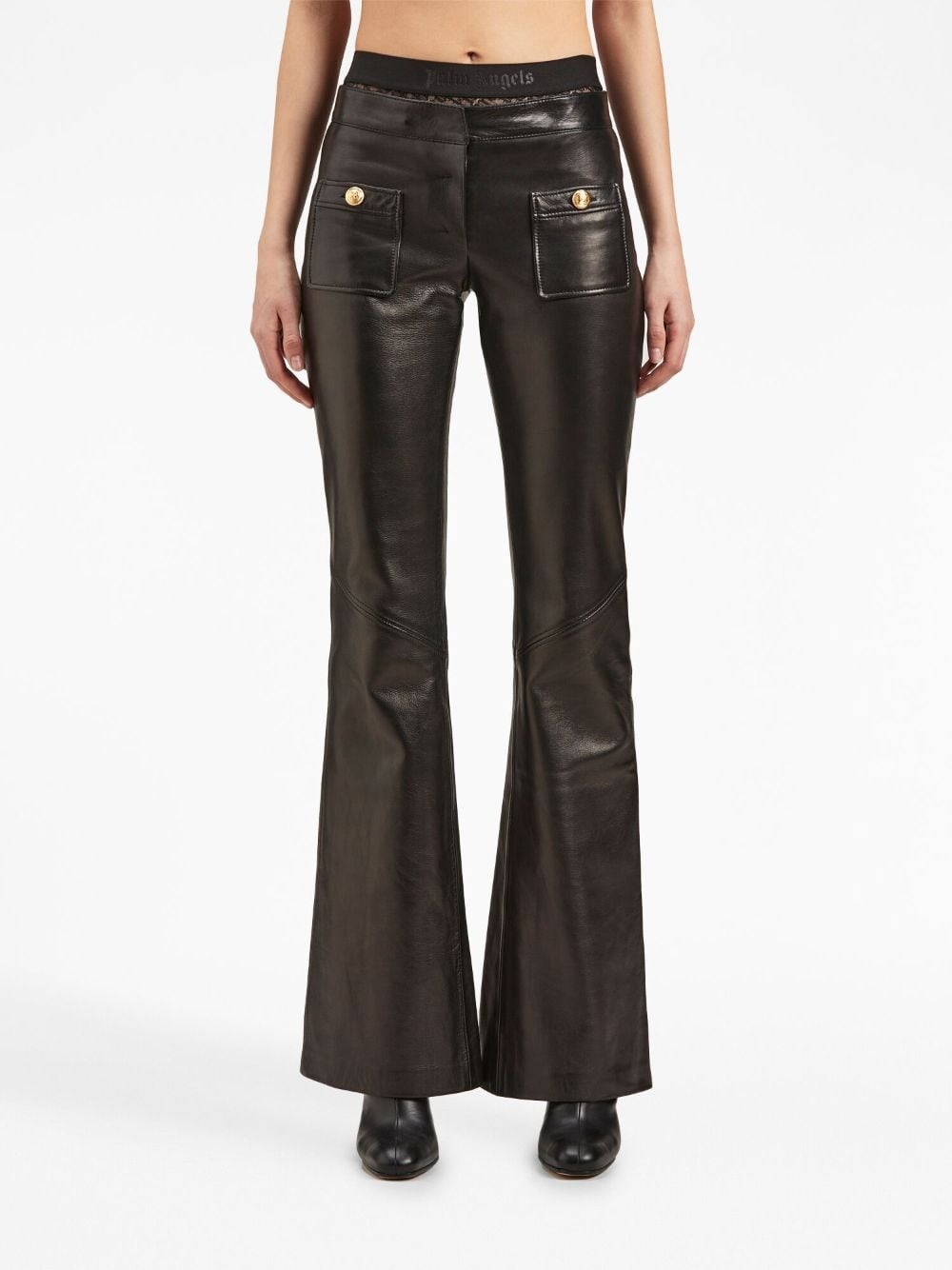 mid-rise leather flared trousers - 3