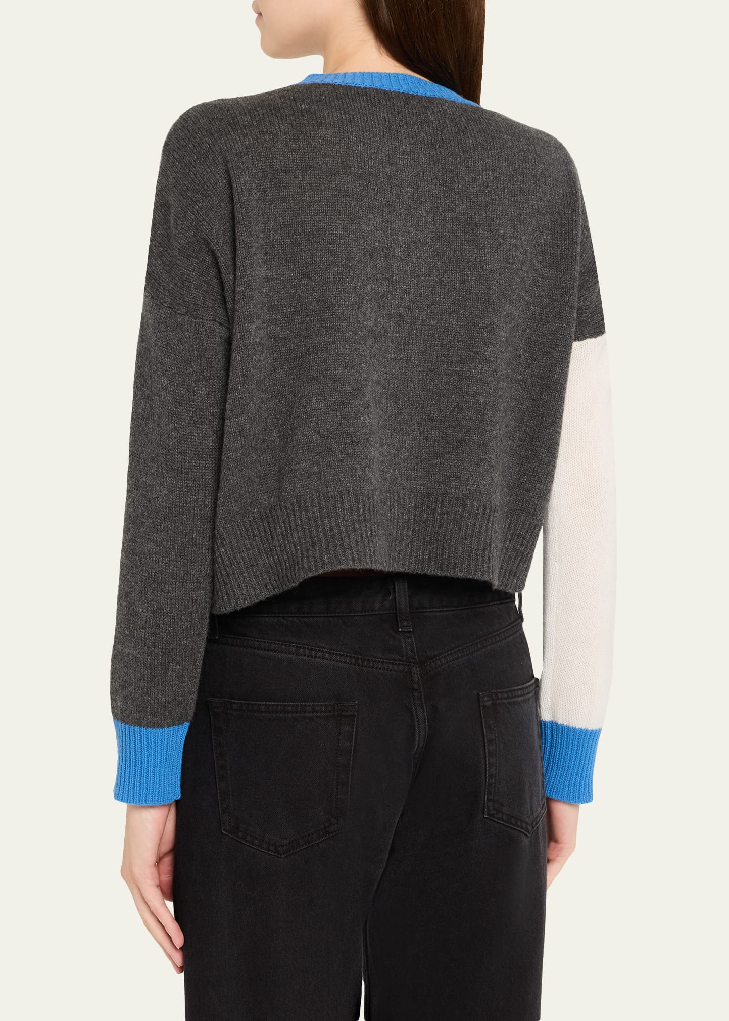 Colorblock Cashmere Crewneck Cardigan - 3