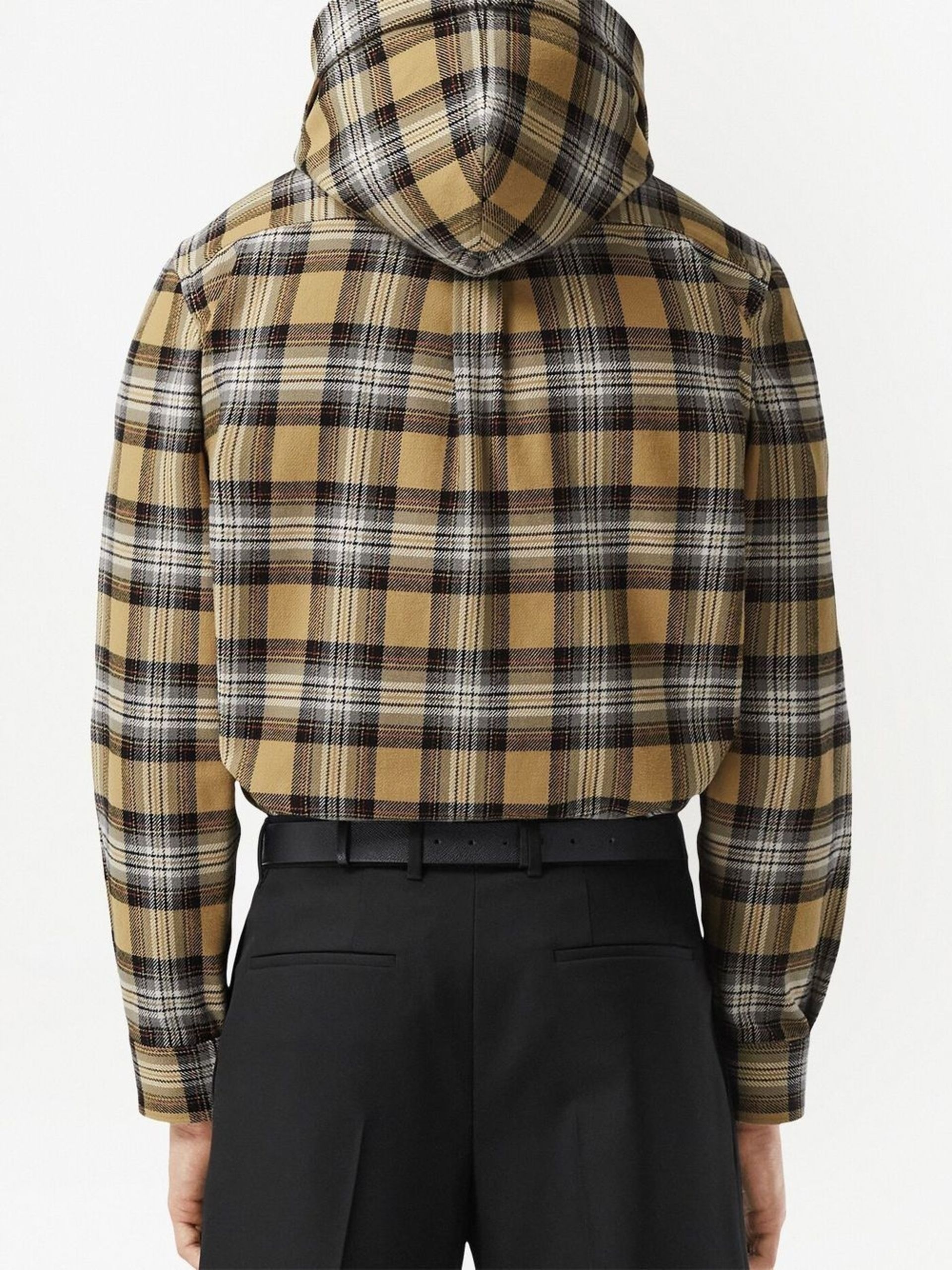 neutral check print hooded shirt - 4