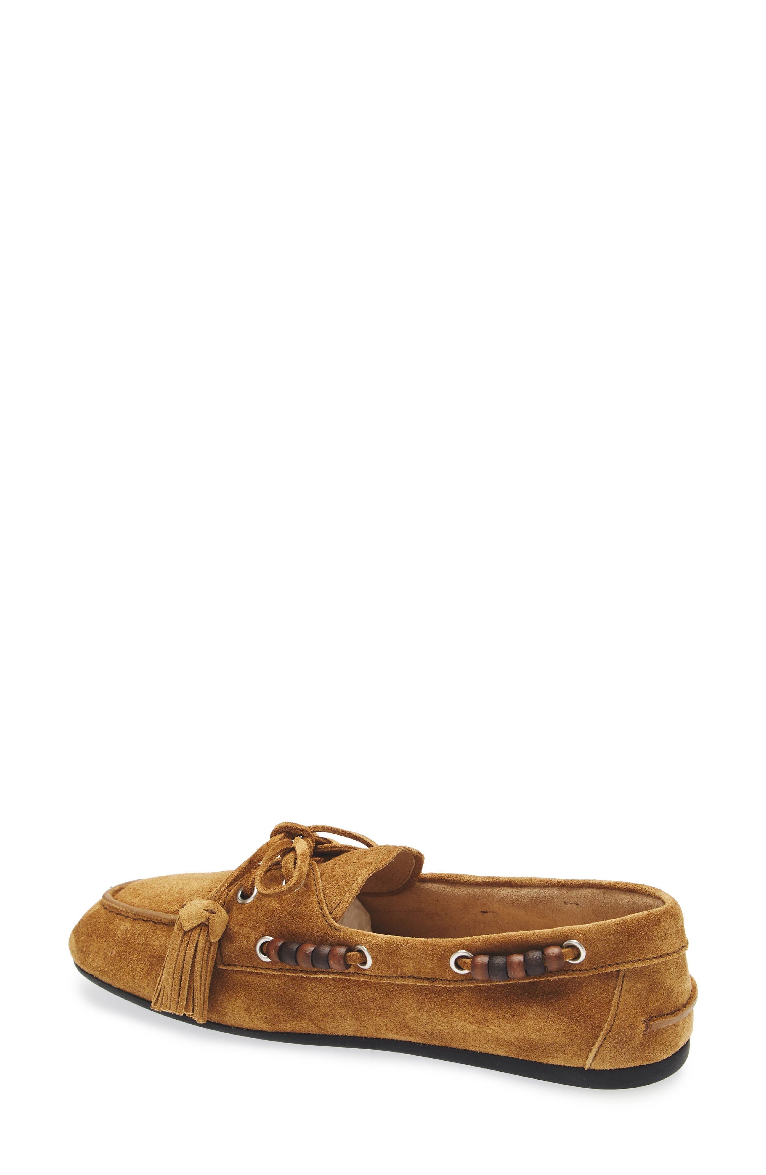 Miu Miu Suede Tassel Boatshoe in Oliva at Nordstrom - 2