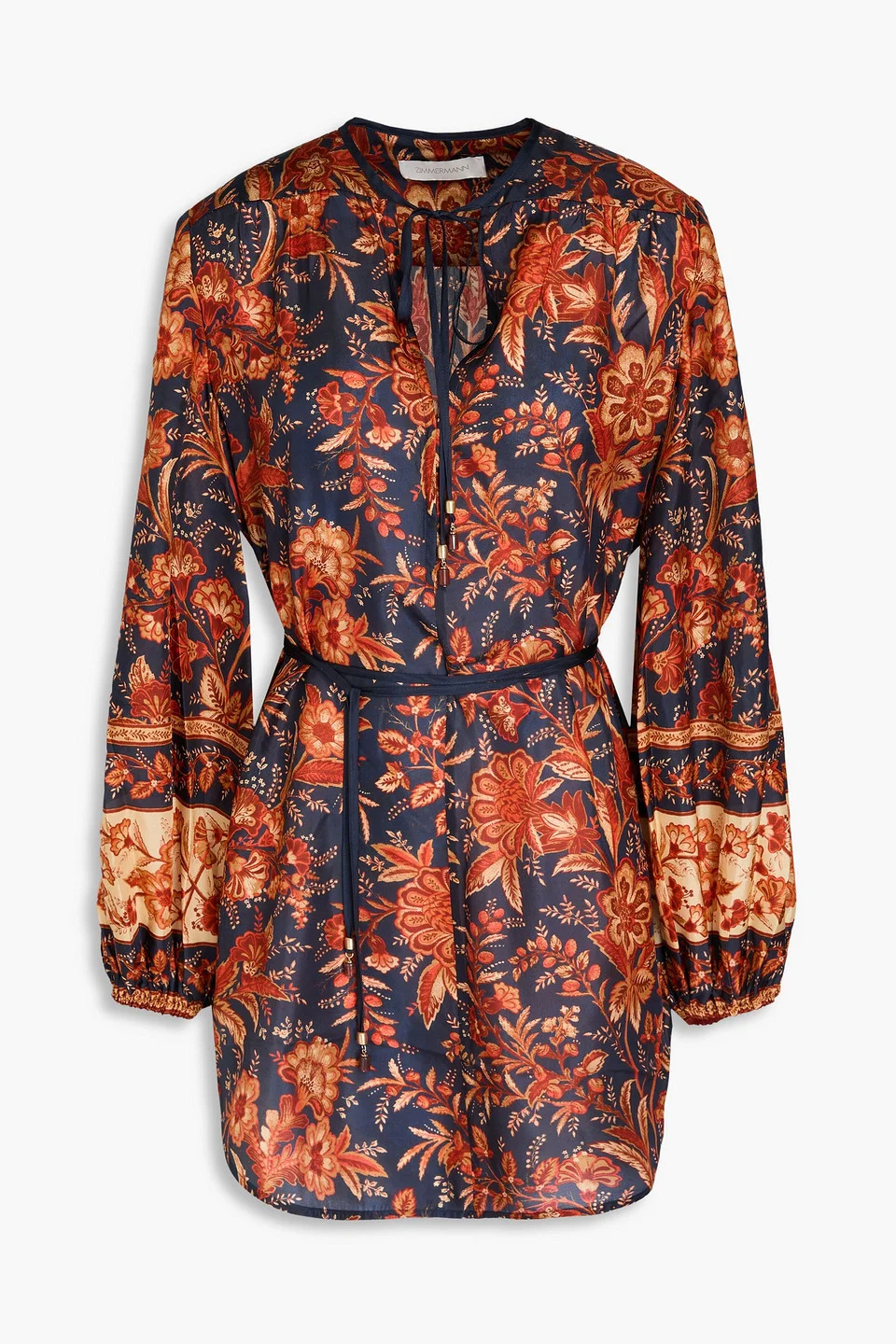 Belted floral-print silk-habotai tunic - 1