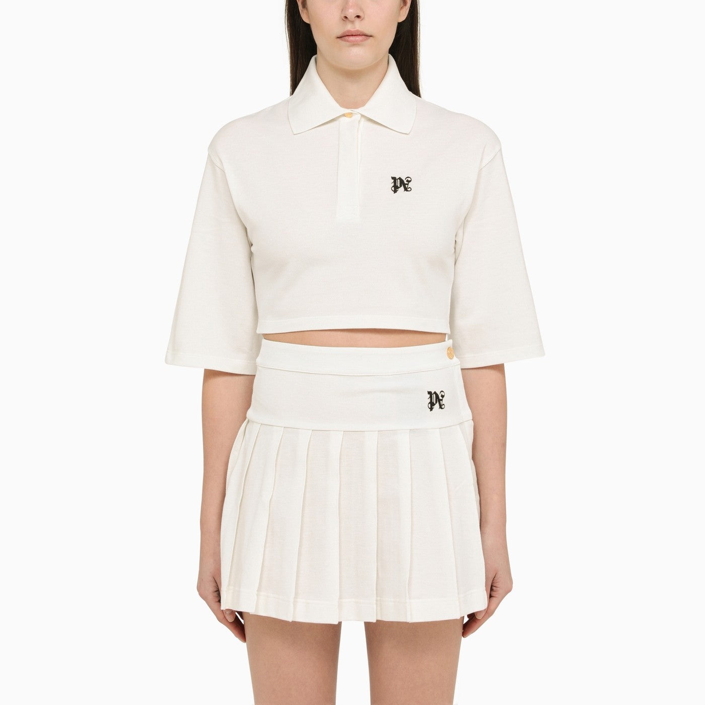 Palm Angels White Cotton Cropped Polo Shirt With Logo - 1