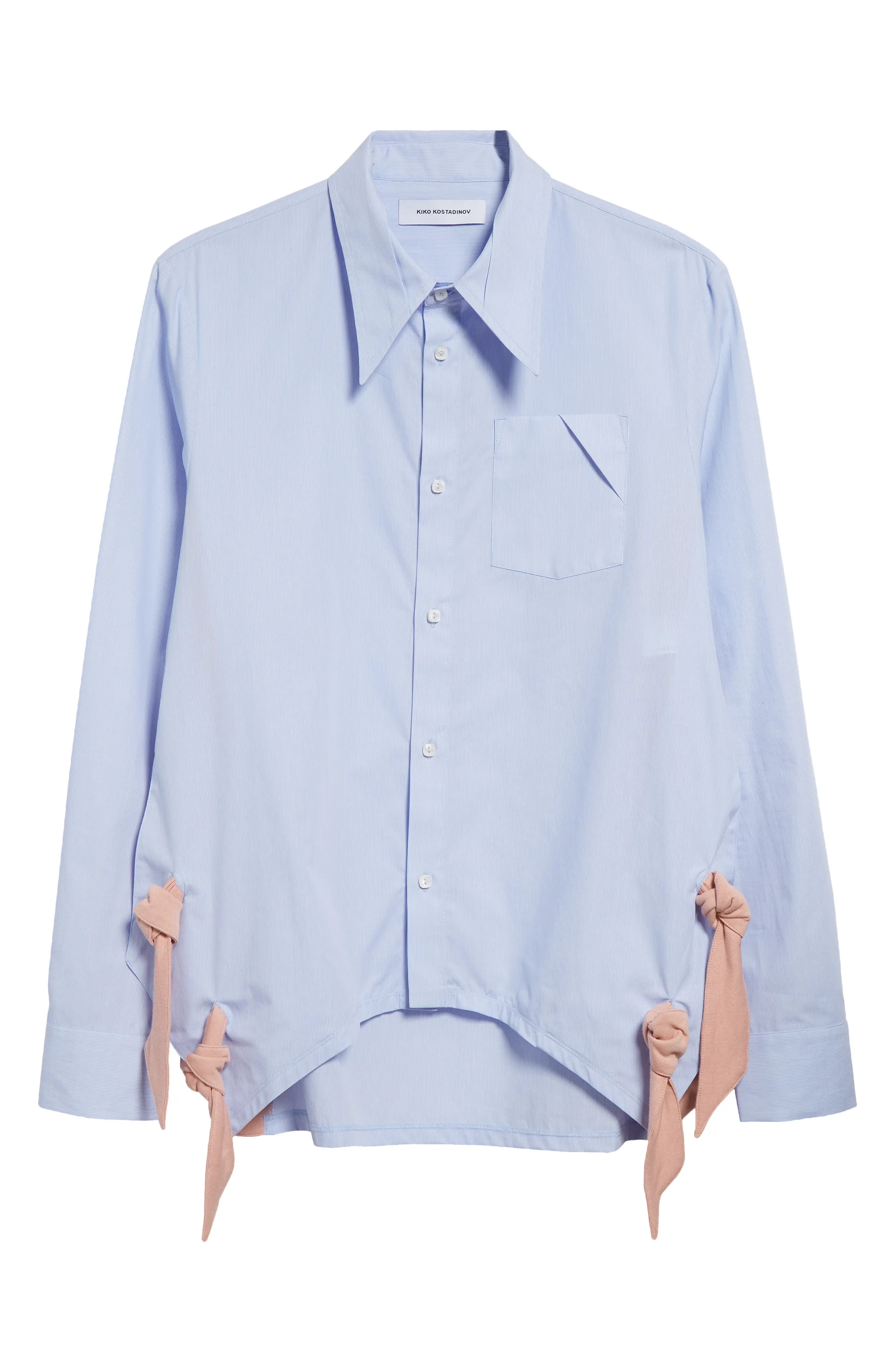 Rino Twisted Jersey Button-Up Shirt in L Blue Stripe /Rose Tan - 6