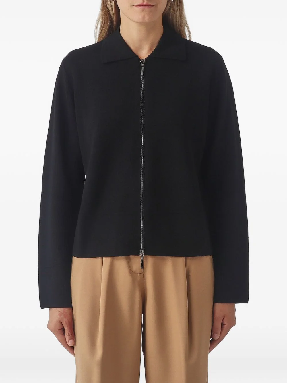 zip-up collared cardigan - 1