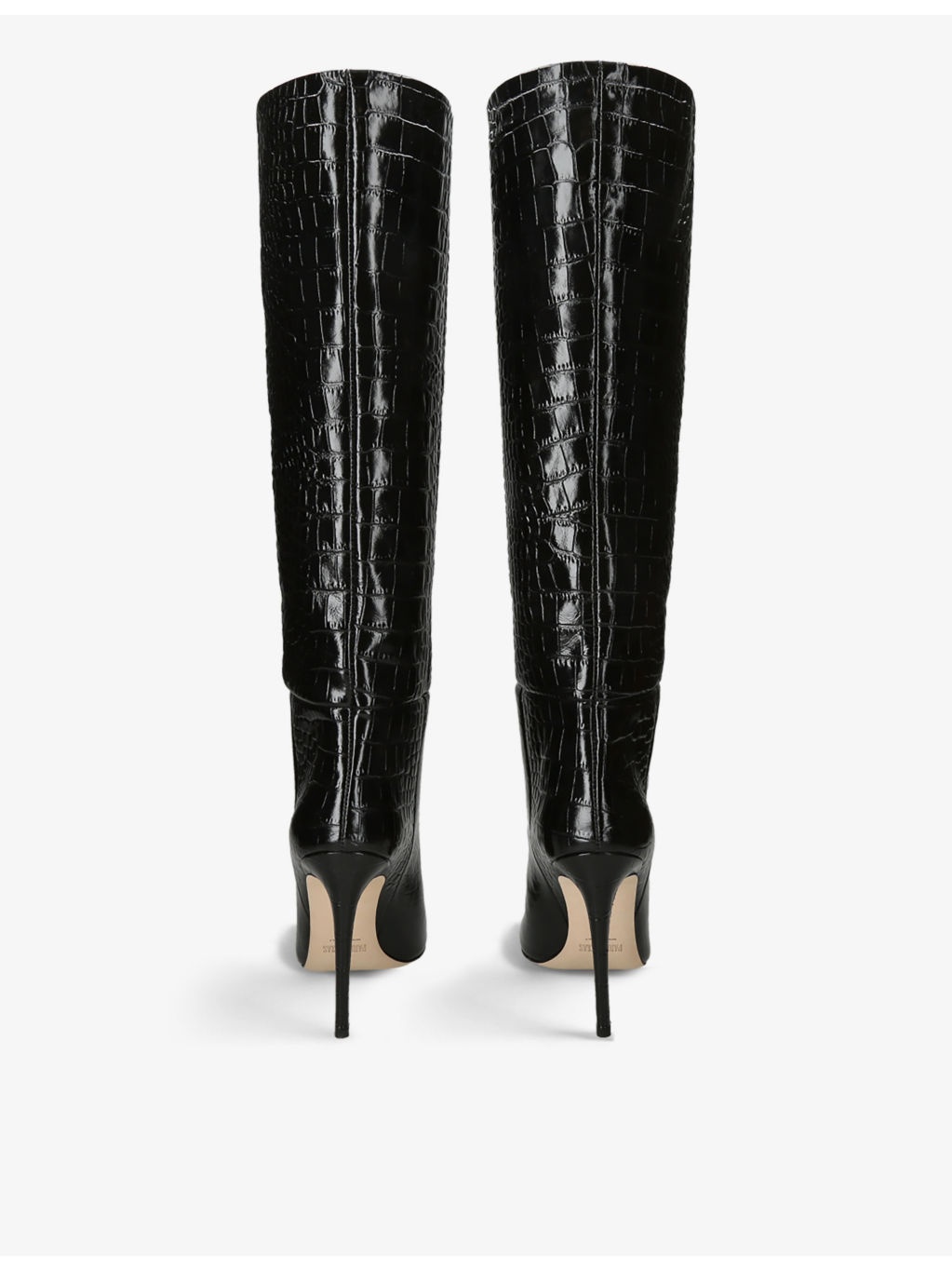 Pointed-toe croc-embossed leather knee-high boots - 2