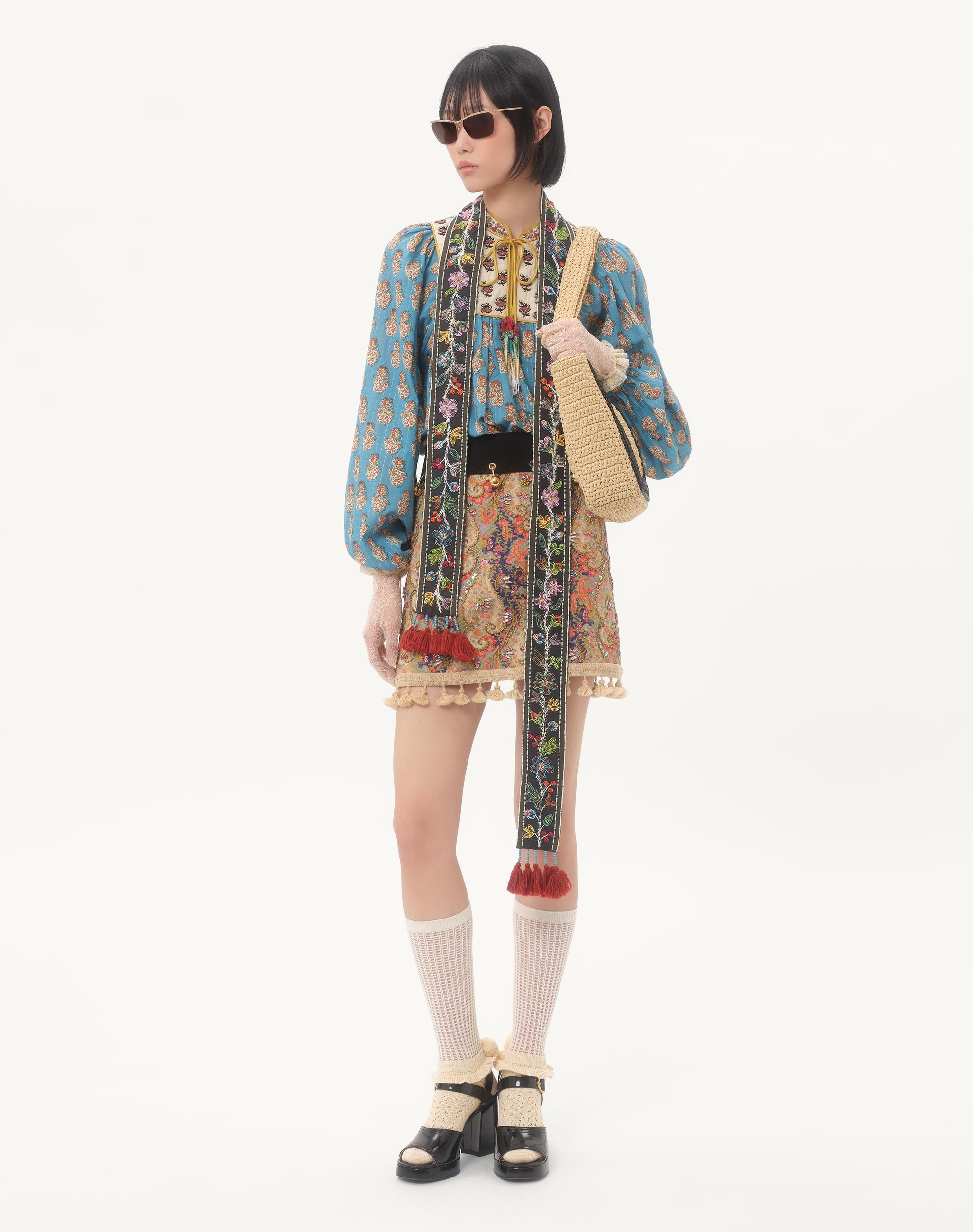 COTTON AND LUREX TOP WITH EMBROIDERED PETALES D'AMOUR PRINT - 2
