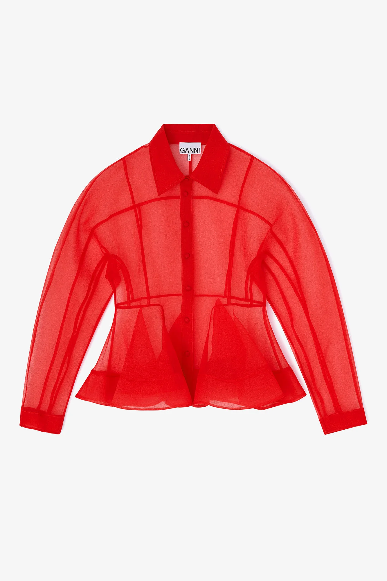 RED ORGANZA PEPLUM SHIRT - 1