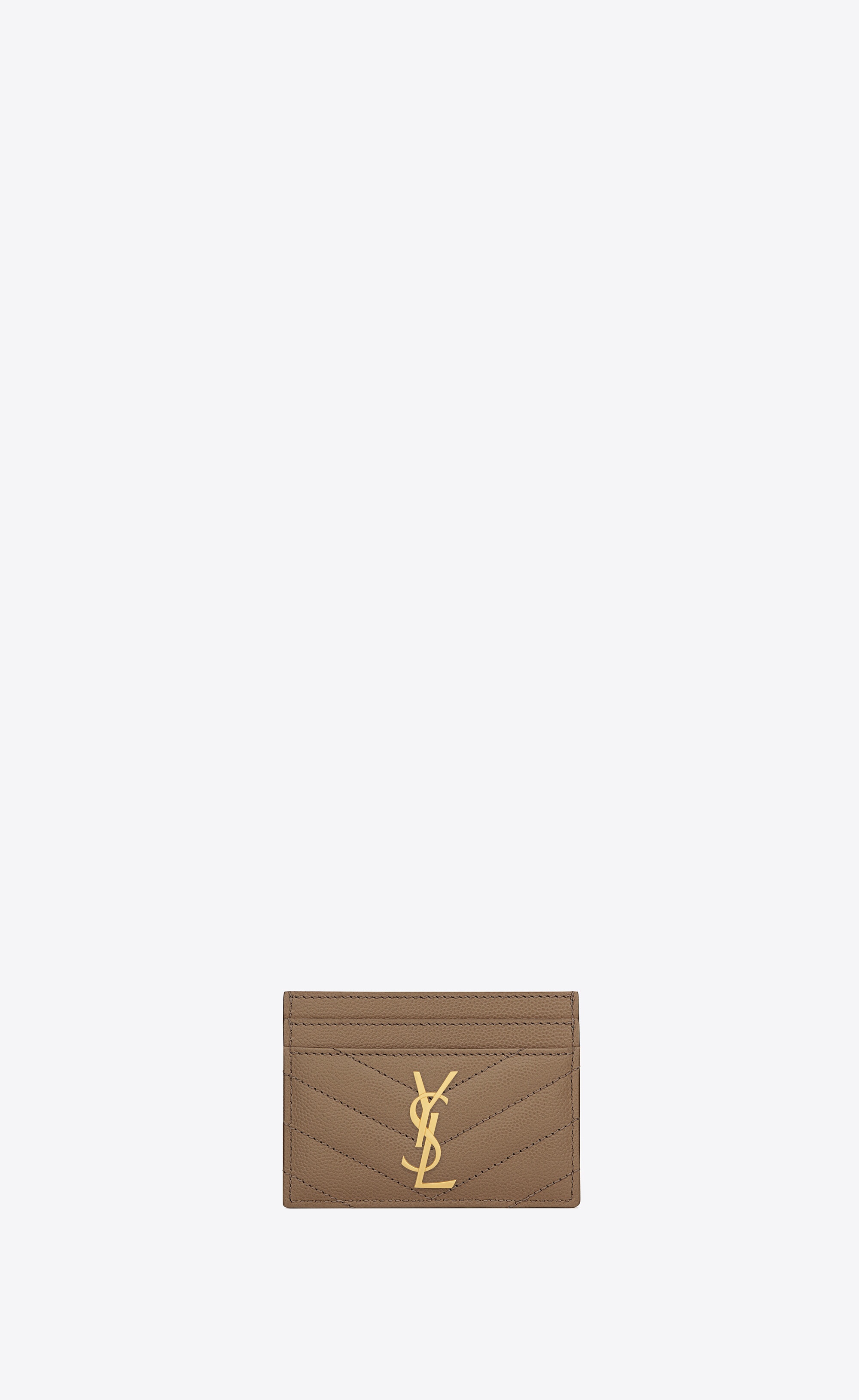 Gold YSL-plaque grained leather cardholder, Saint Laurent