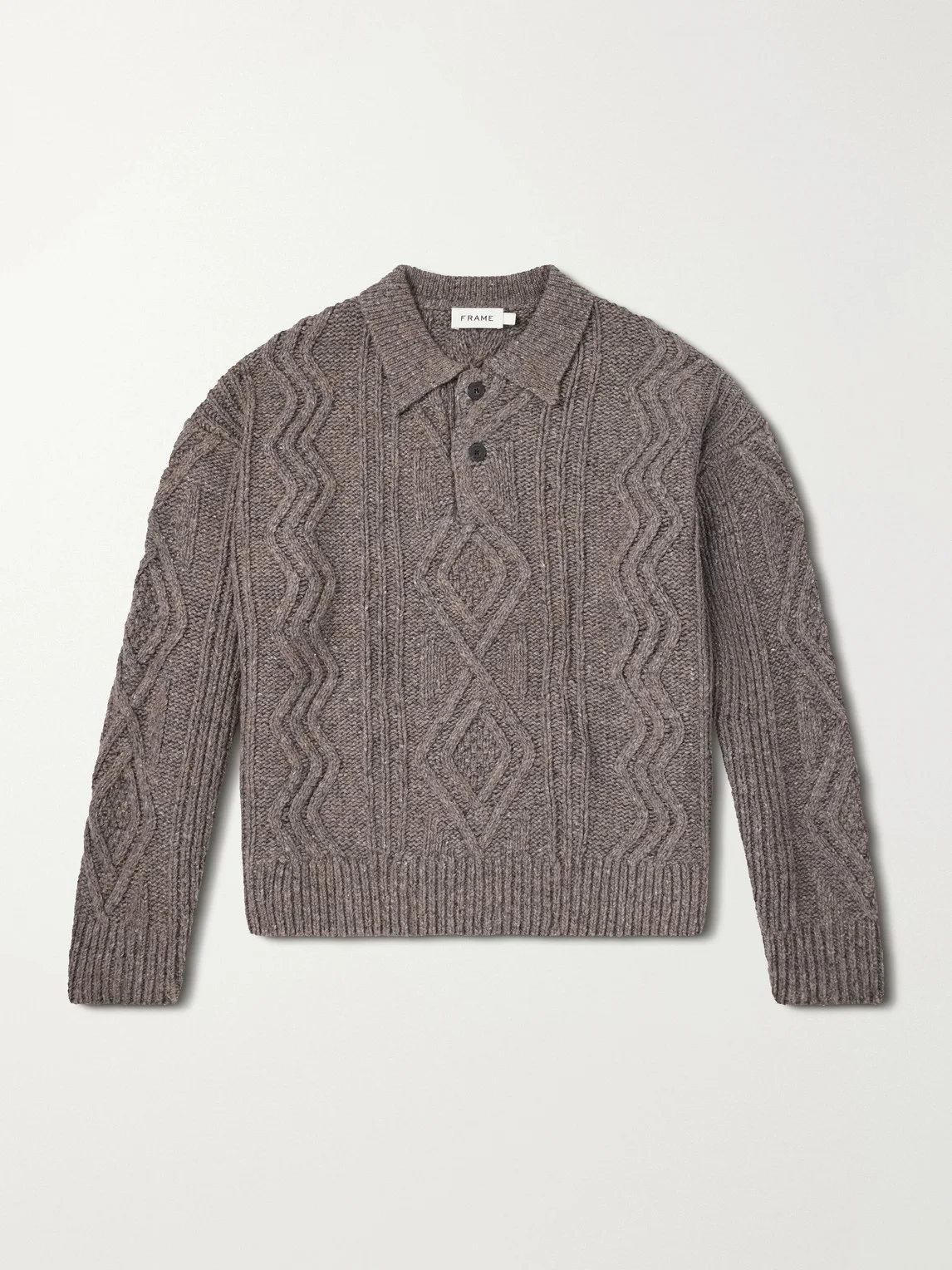 Cable-Knit Wool and Cashmere-Blend Polo Sweater - 1